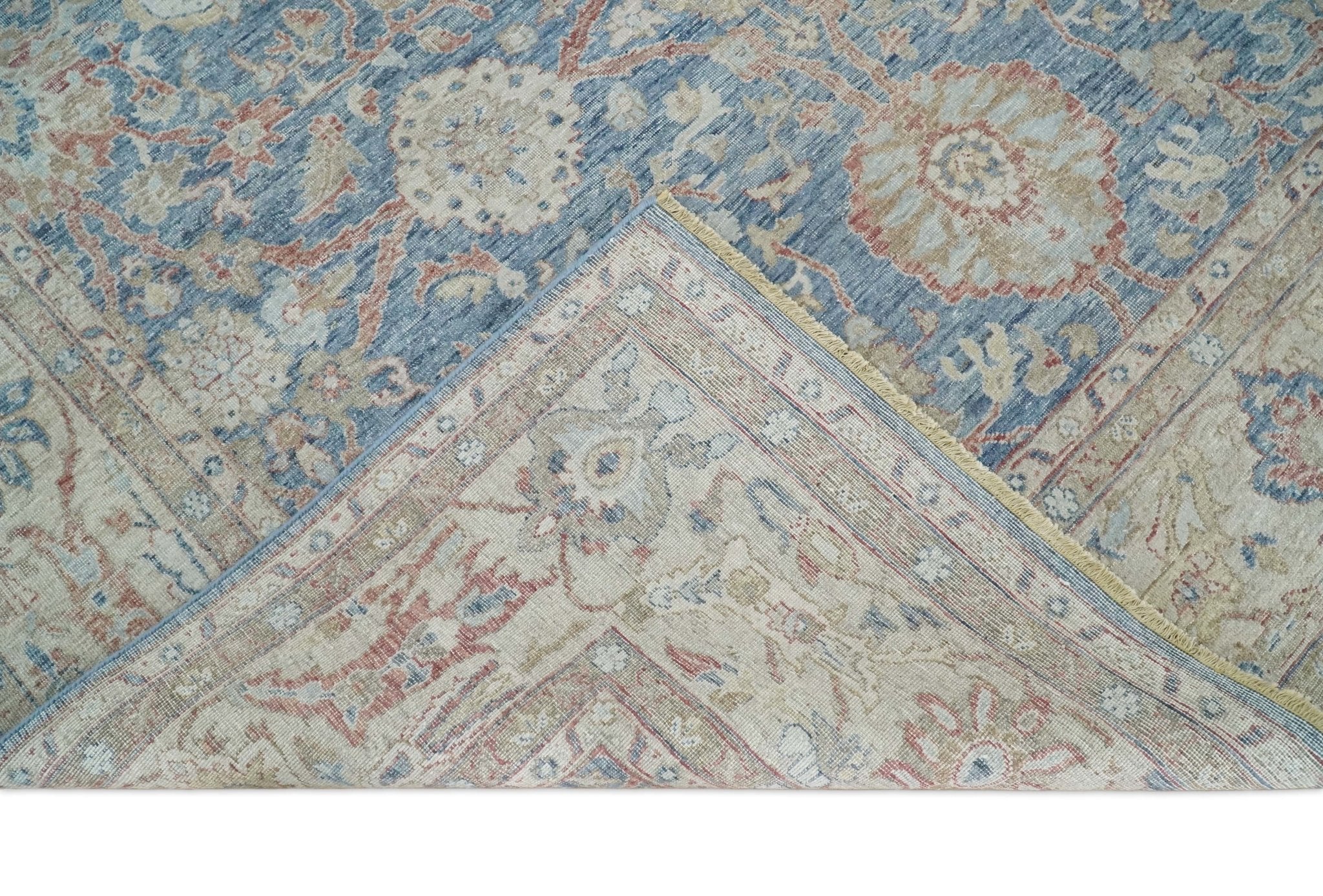 Vintage Hand Knotted 8x10 Blue and Beige Traditional Oxidized Textured Persian Low Pile Wool Rug - Image 7