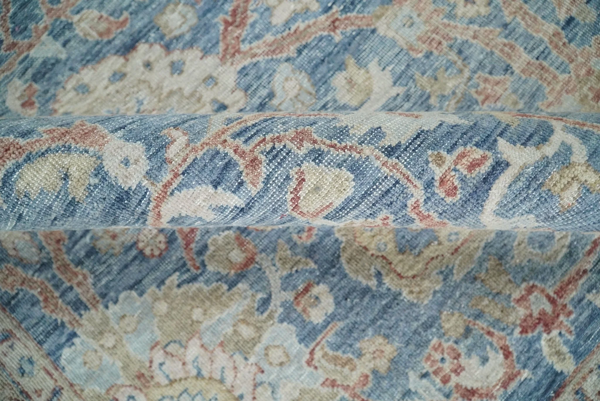Vintage Hand Knotted 8x10 Blue and Beige Traditional Oxidized Textured Persian Low Pile Wool Rug - Image 9