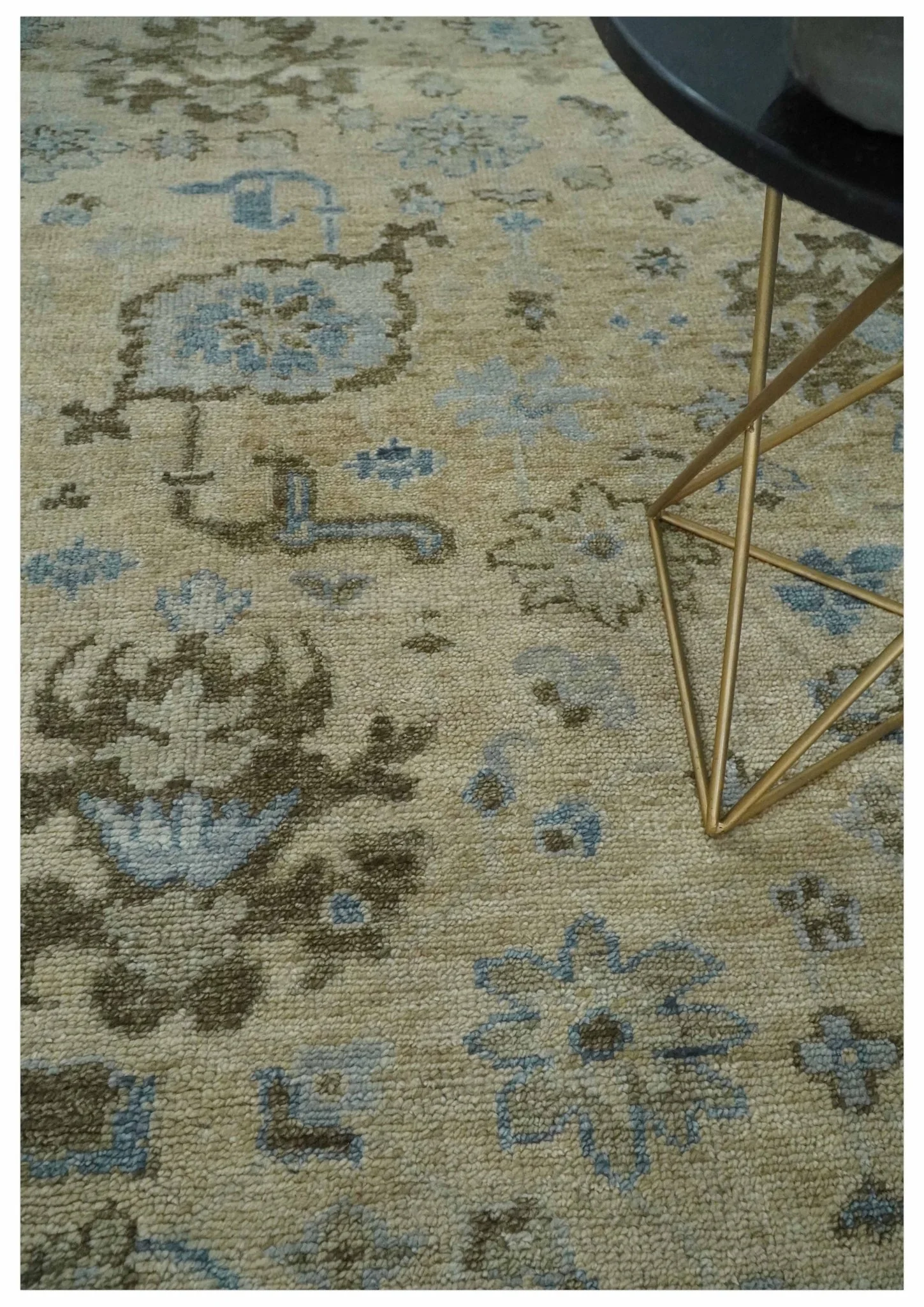Custom Made Antique Style Beige and Blue Hand knotted Oushak wool Area Rug - Image 2