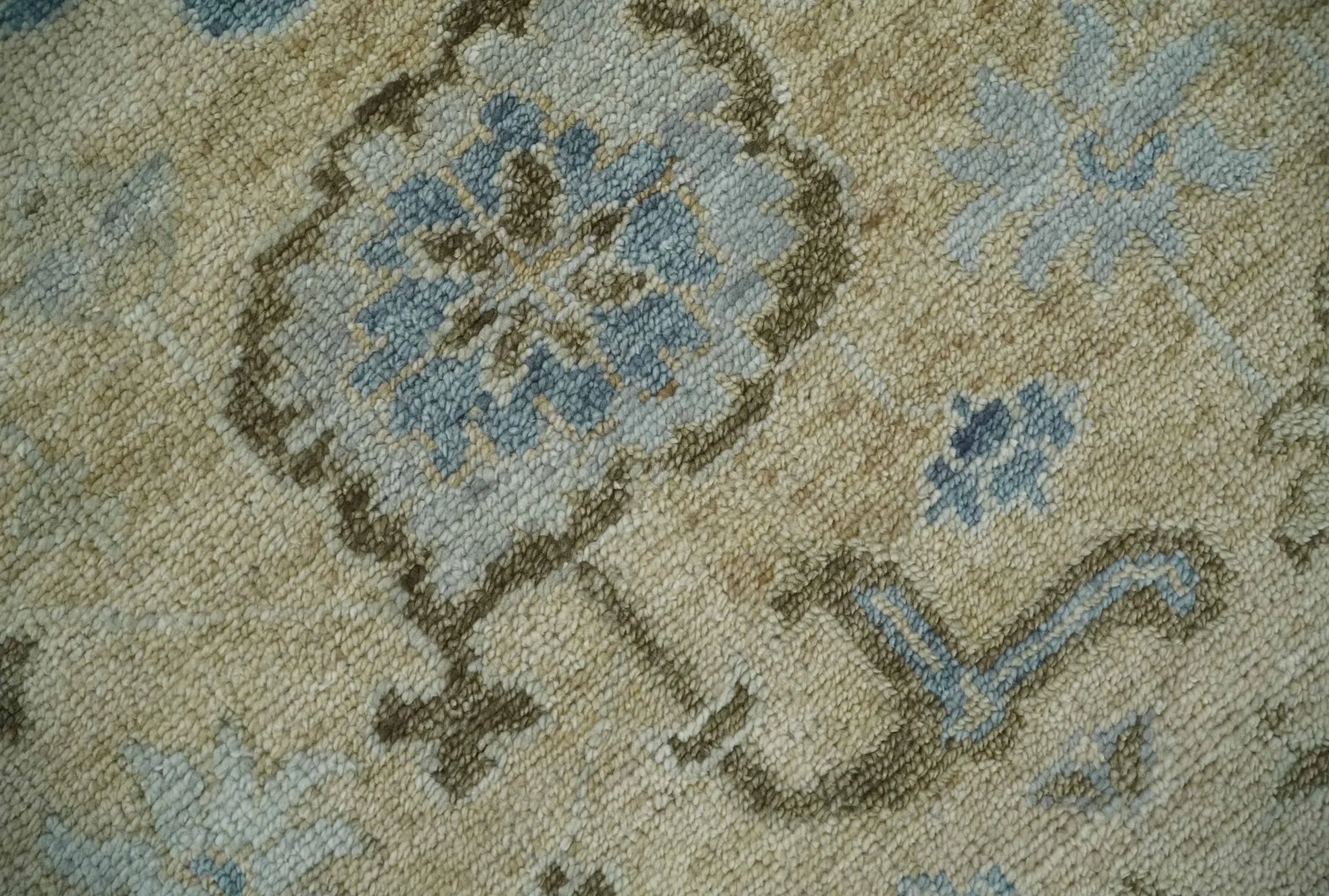 Custom Made Antique Style Beige and Blue Hand knotted Oushak wool Area Rug - Image 4