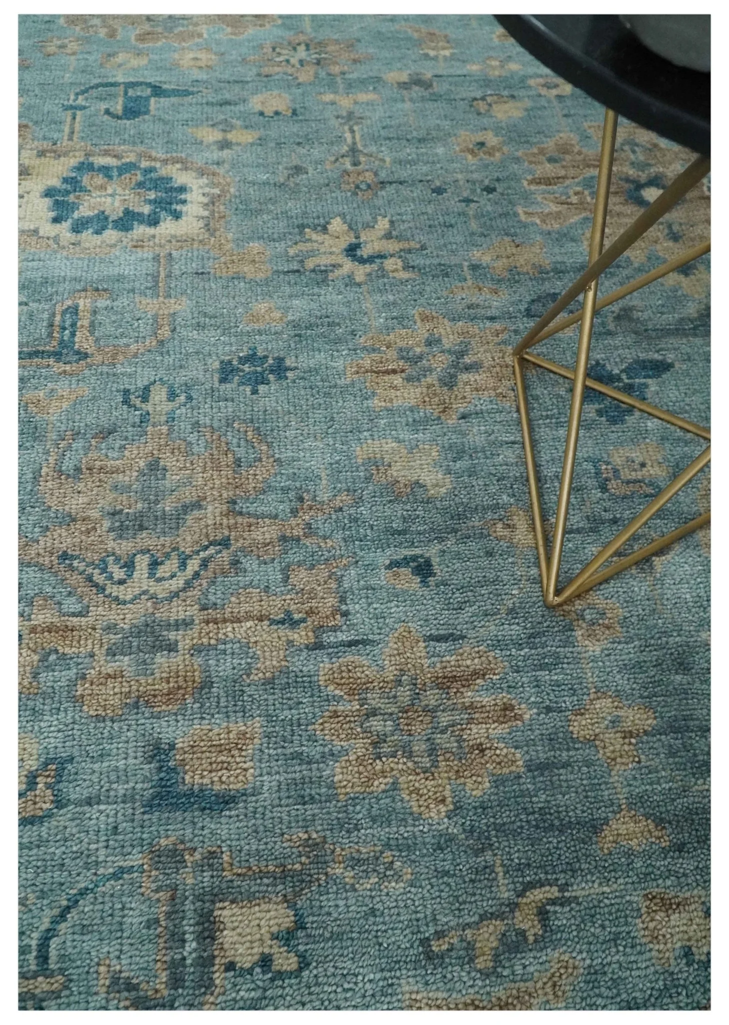 Vintage Style Light Blue and Brown Hand knotted Oushak Multi Size wool Area Rug - Image 2