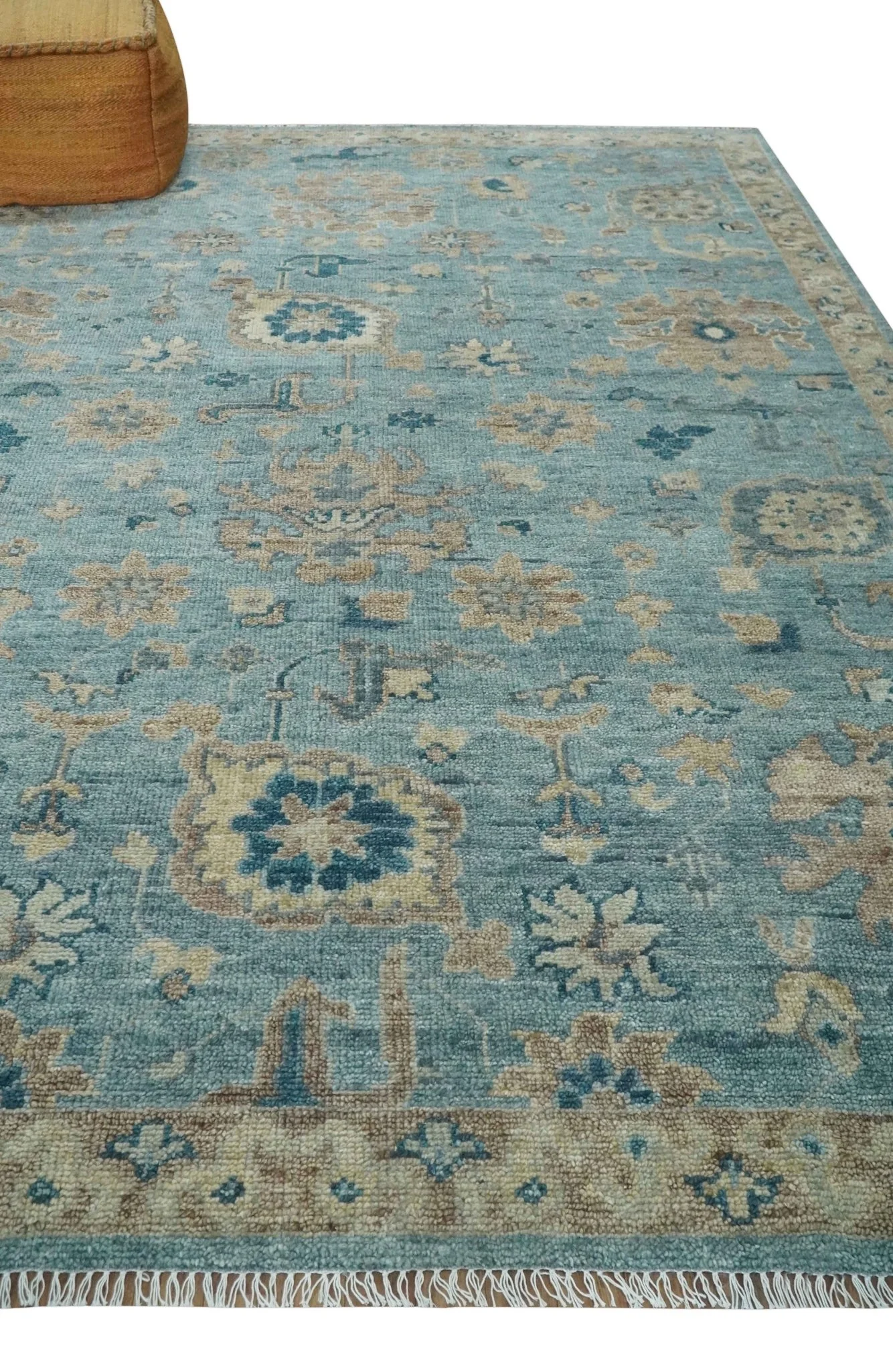 Vintage Style Light Blue and Brown Hand knotted Oushak Multi Size wool Area Rug - Image 3
