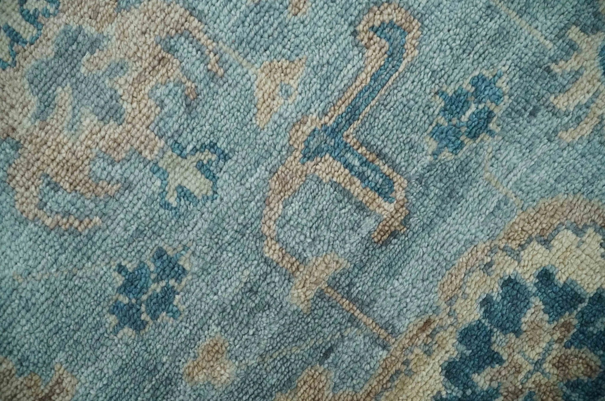 Vintage Style Light Blue and Brown Hand knotted Oushak Multi Size wool Area Rug - Image 4