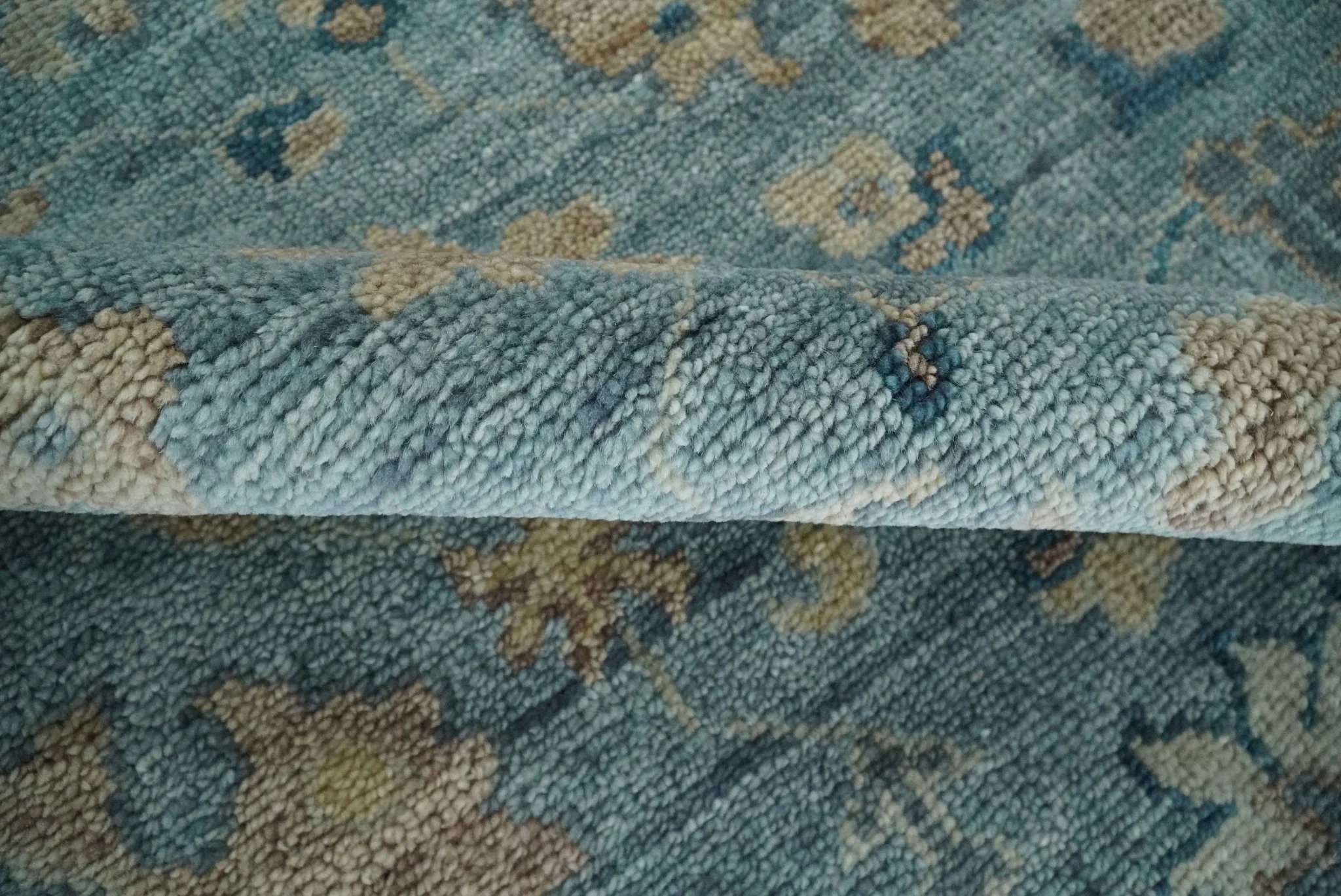 Vintage Style Light Blue and Brown Hand knotted Oushak Multi Size wool Area Rug - Image 8