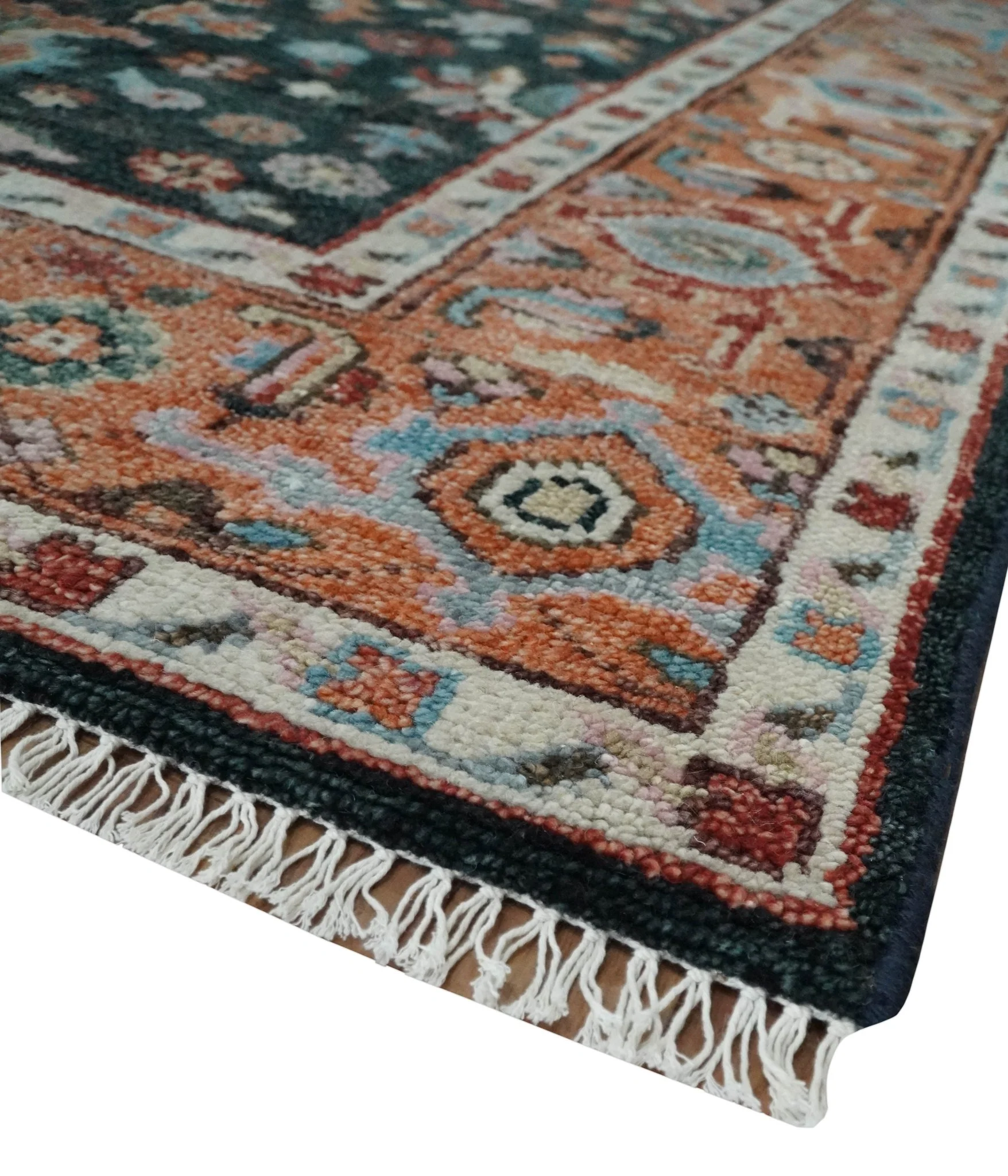 Custom Made Hand Knotted Black and Rust Traditional Oushak Wool Area Rug - Image 5