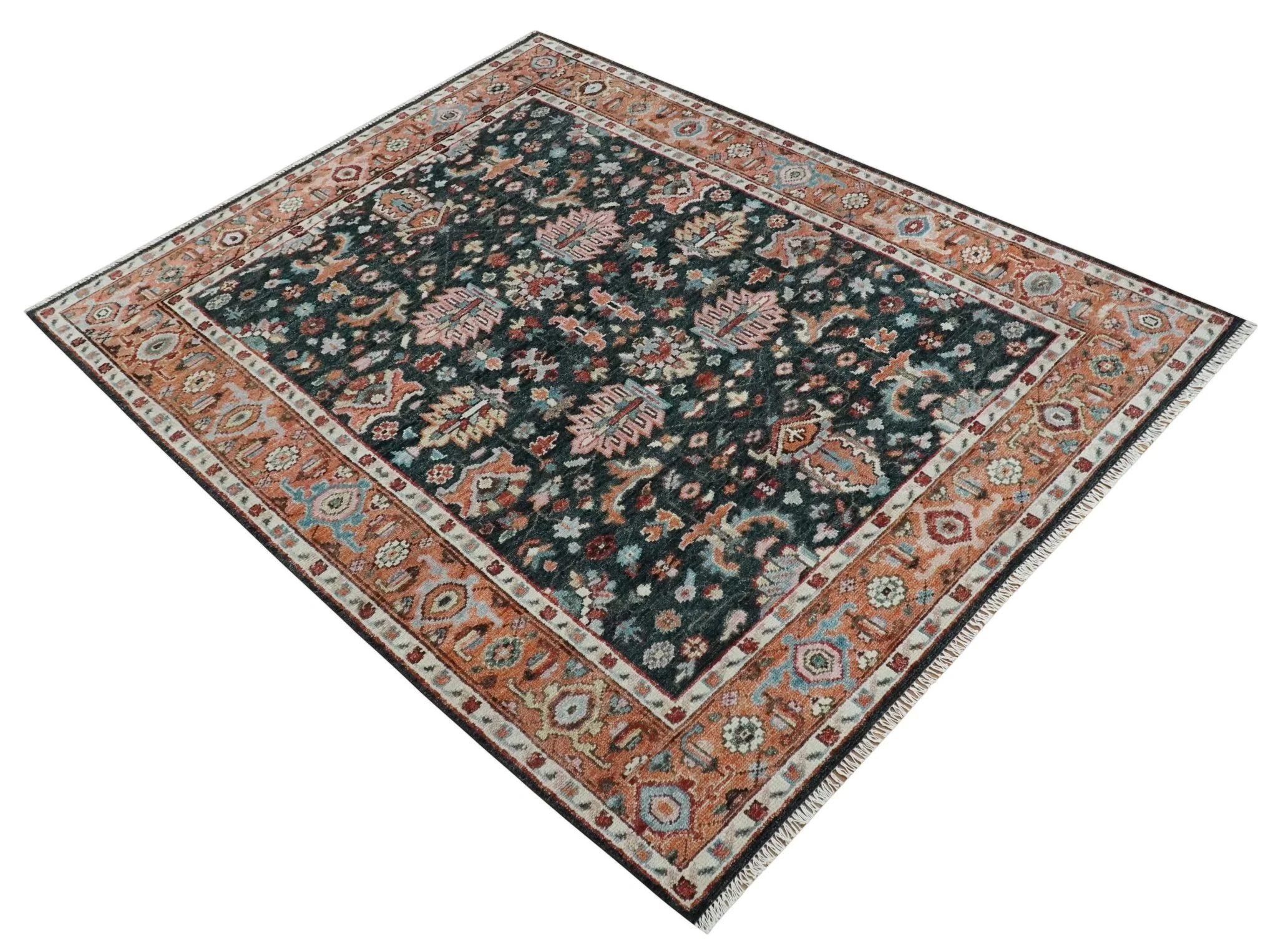 Custom Made Hand Knotted Black and Rust Traditional Oushak Wool Area Rug - Image 9