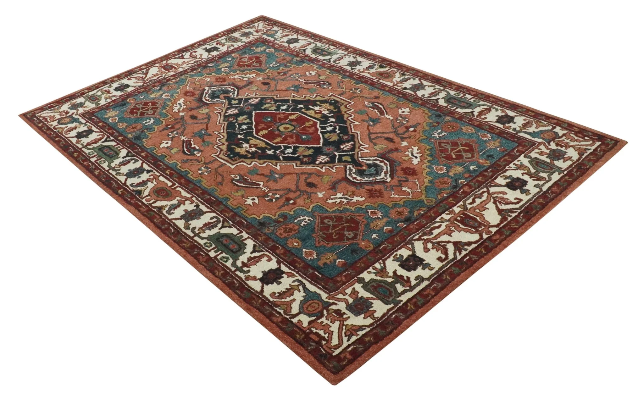 Vintage Style Black, Rust, Teal and Ivory Hand Tufted 8x10 Traditional wool Area Rug - Image 10