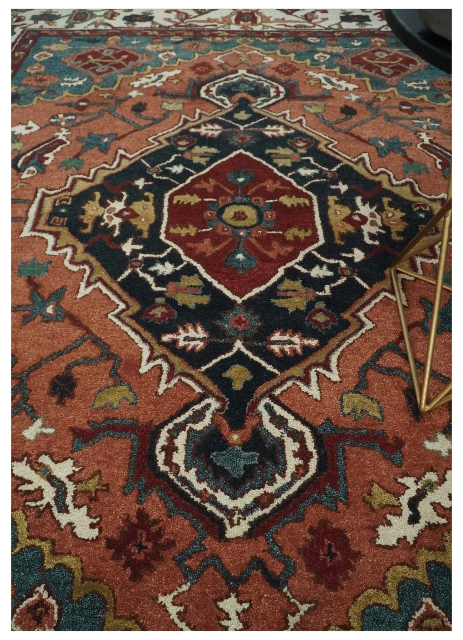 Vintage Style Black, Rust, Teal and Ivory Hand Tufted 8x10 Traditional wool Area Rug - Image 2
