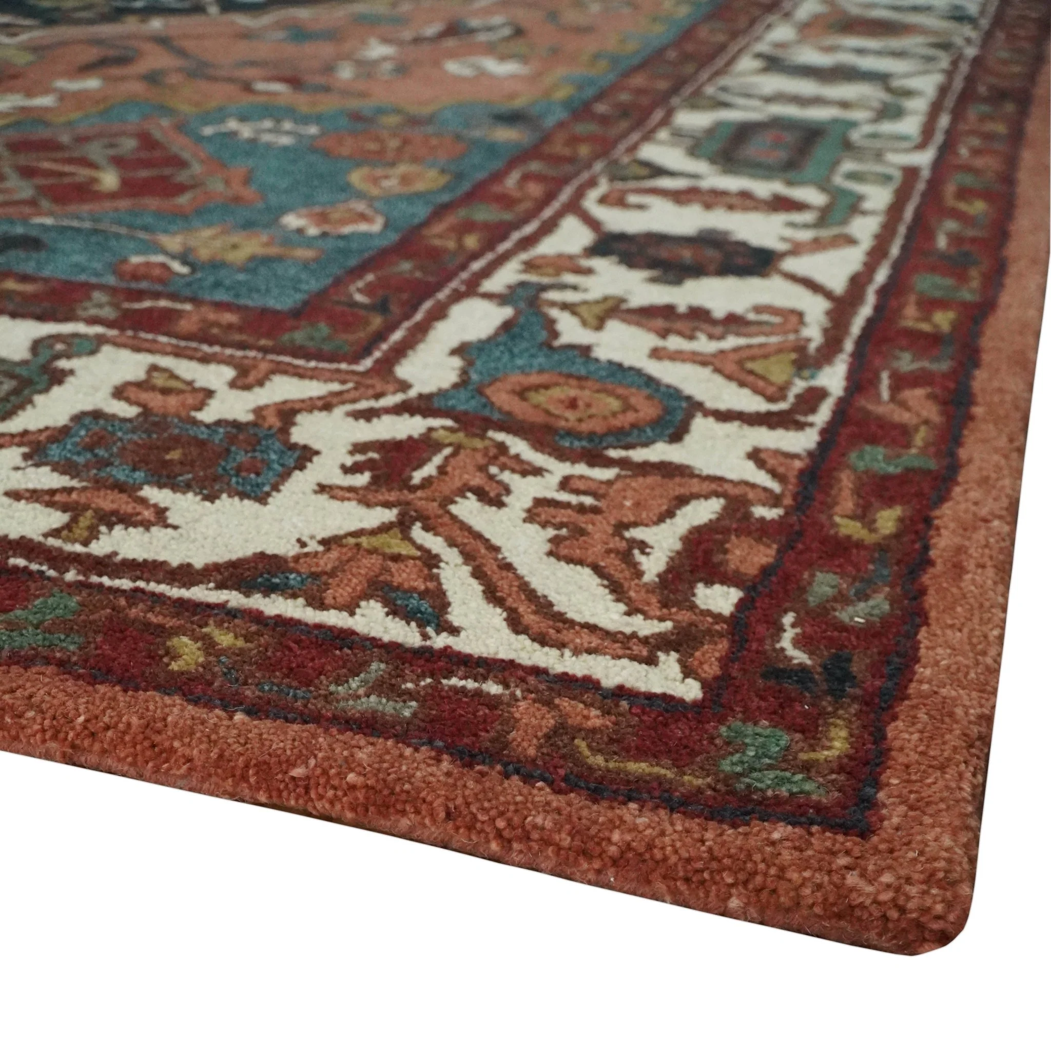Vintage Style Black, Rust, Teal and Ivory Hand Tufted 8x10 Traditional wool Area Rug - Image 5