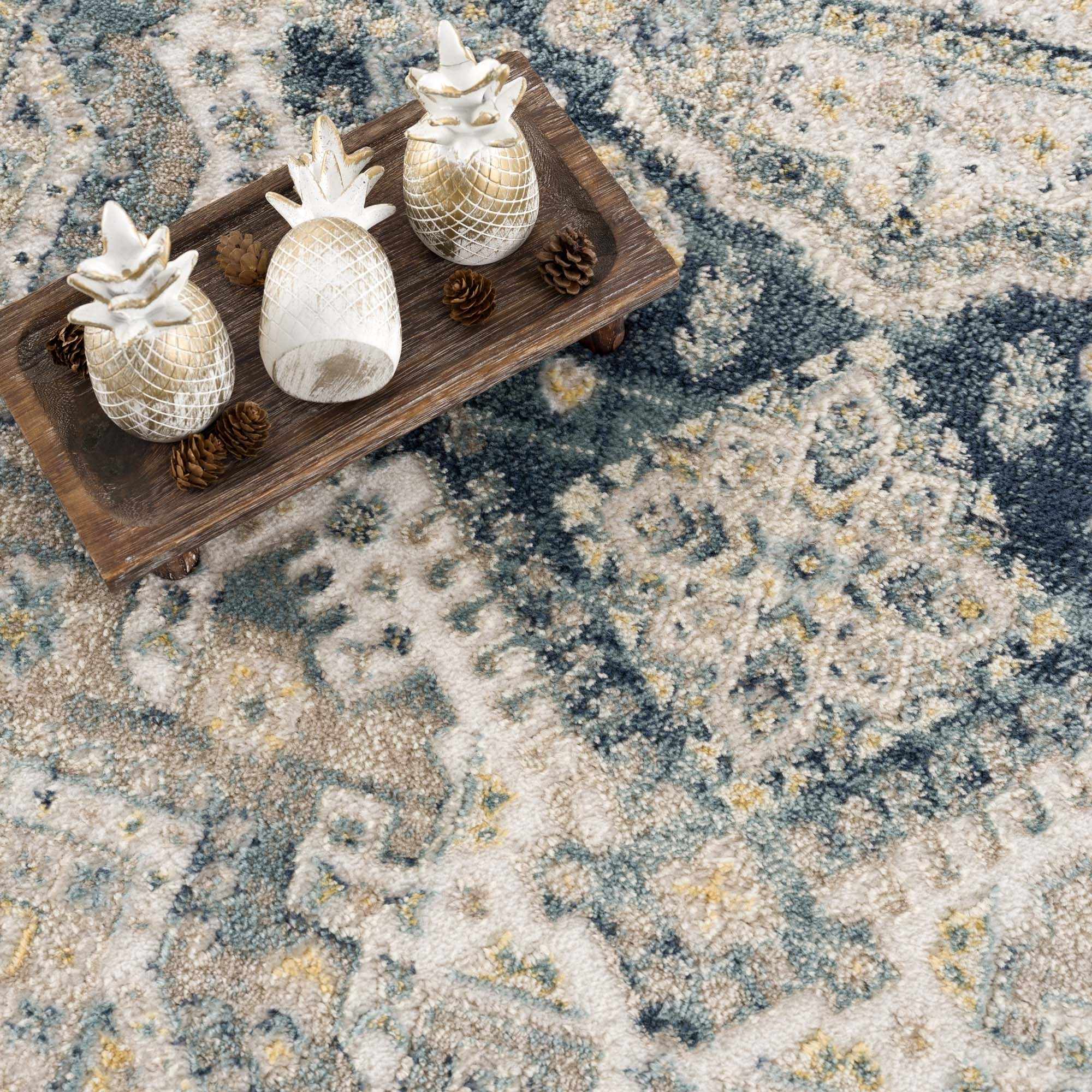 Vintage Design Blue, Ivory and Beige Traditional style area rug - Image 11