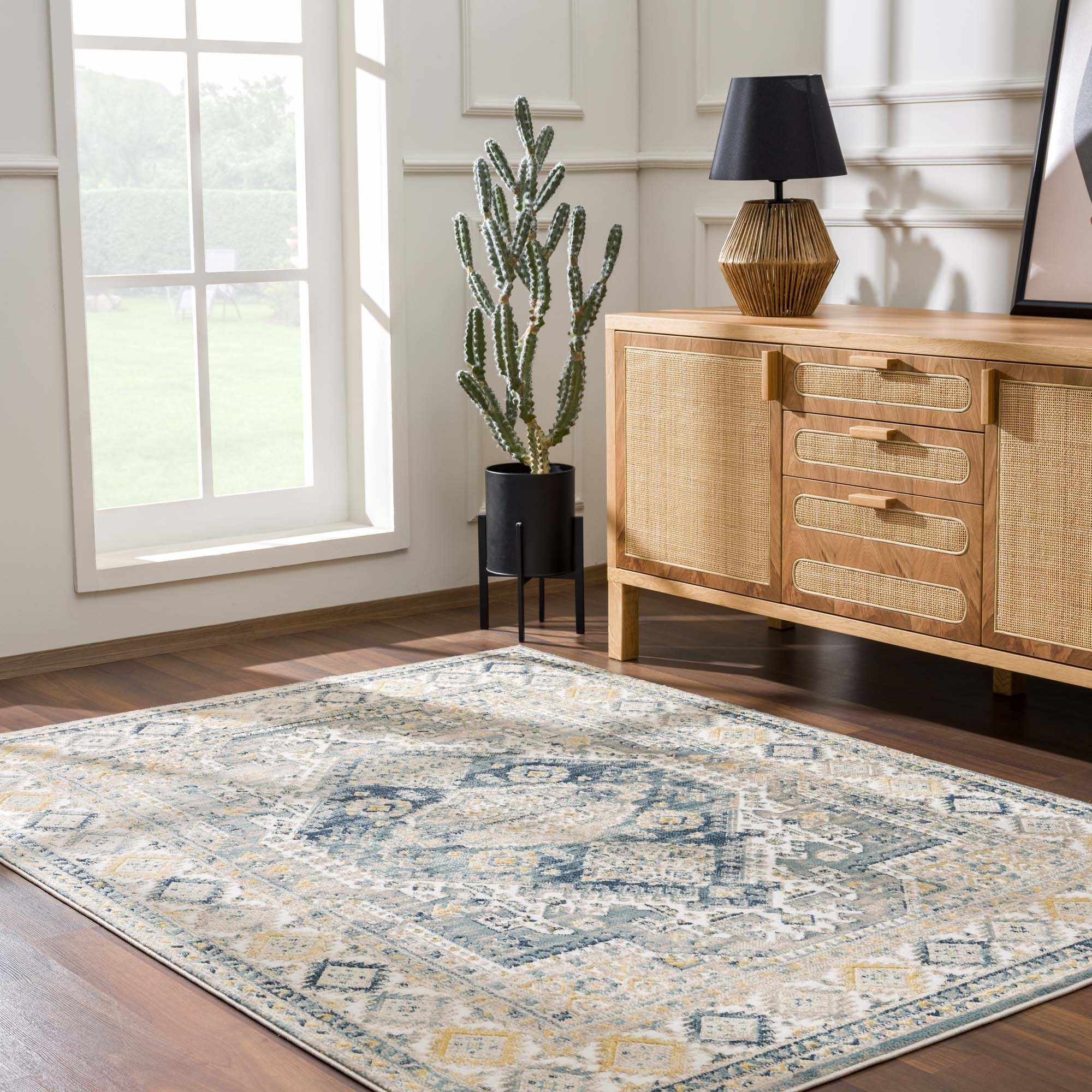 Vintage Design Blue, Ivory and Beige Traditional style area rug - Image 2