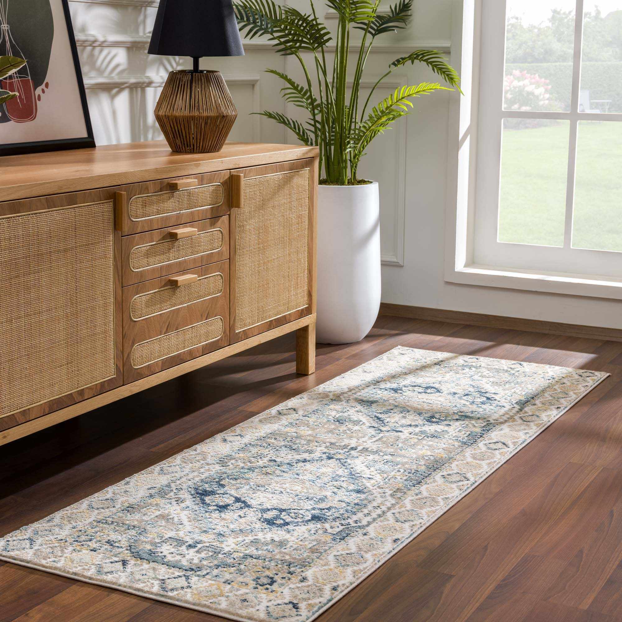 Vintage Design Blue, Ivory and Beige Traditional style area rug - Image 3