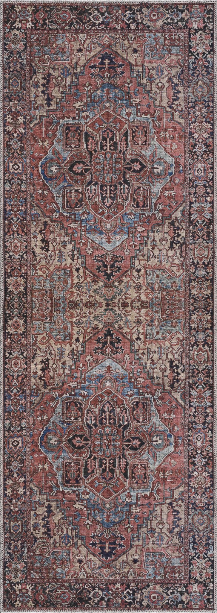 Premium look Vintage Style Brown, Blue and Ivory Machine Washable Turkish style Rug - Image 11