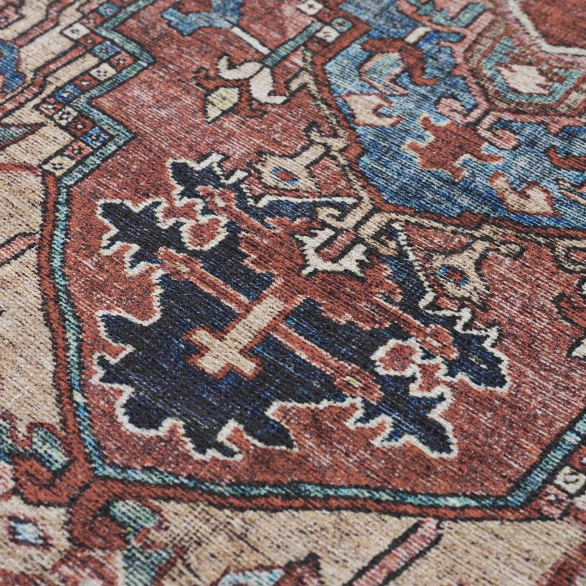 Premium look Vintage Style Brown, Blue and Ivory Machine Washable Turkish style Rug - Image 14