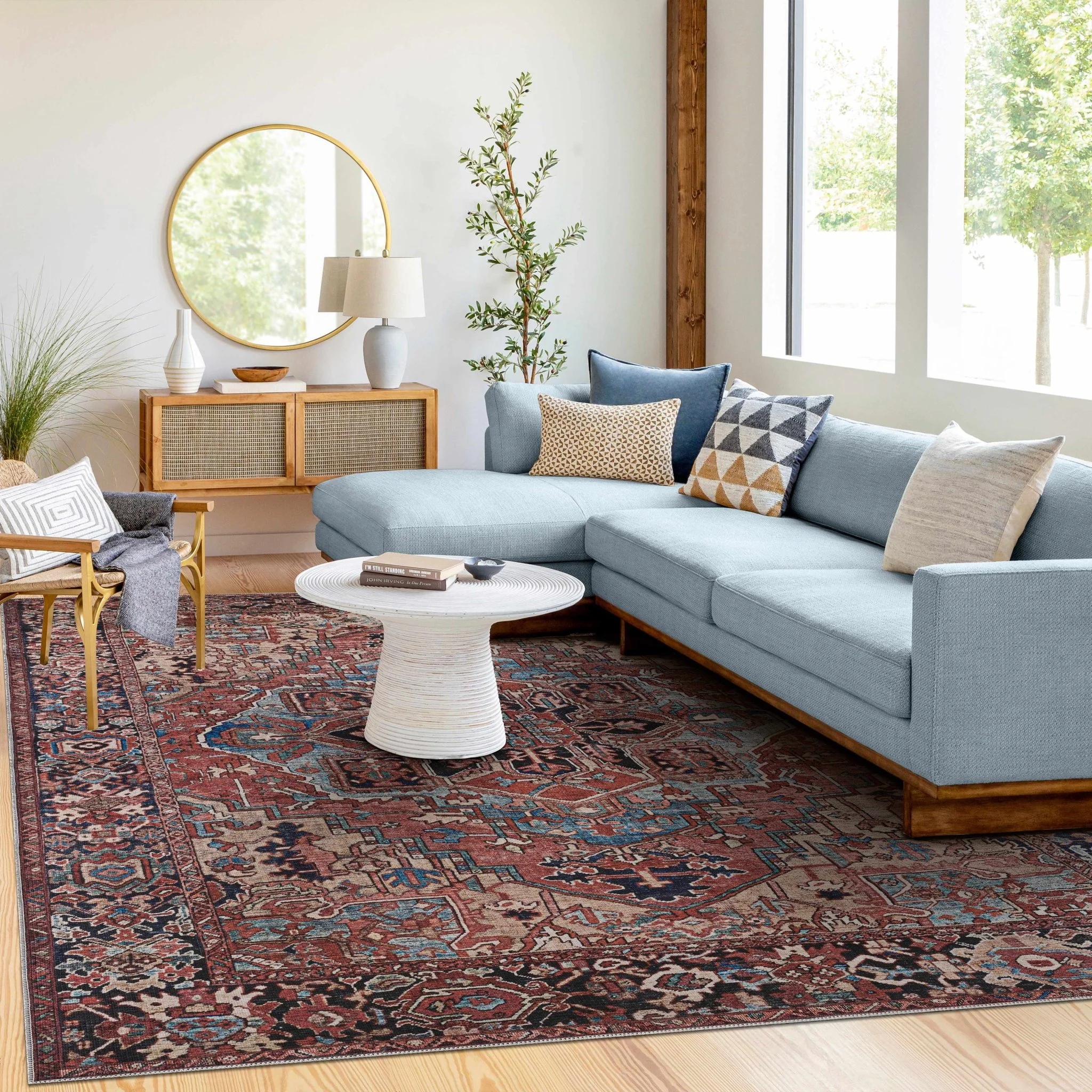 Premium look Vintage Style Brown, Blue and Ivory Machine Washable Turkish style Rug - Image 15