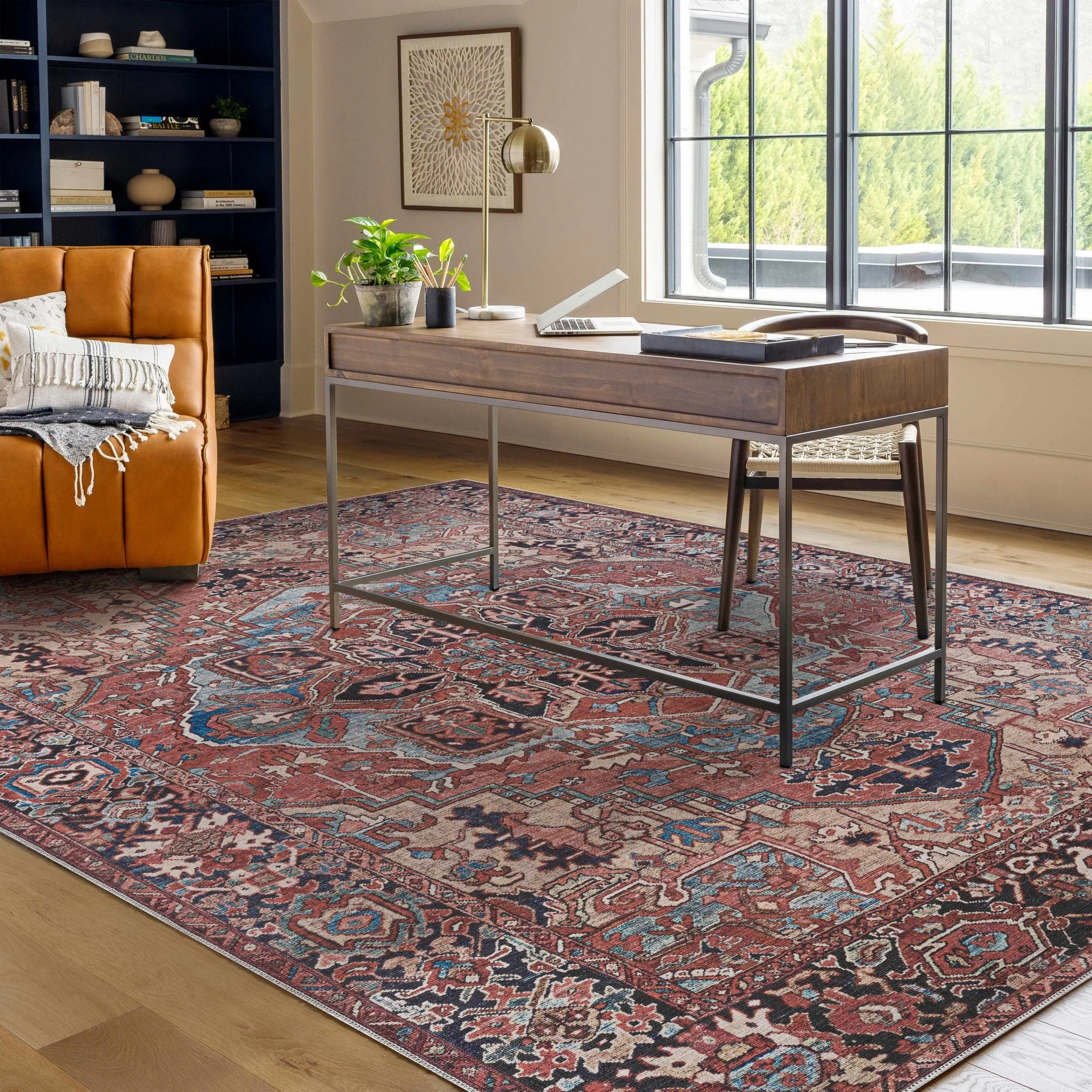 Premium look Vintage Style Brown, Blue and Ivory Machine Washable Turkish style Rug - Image 16
