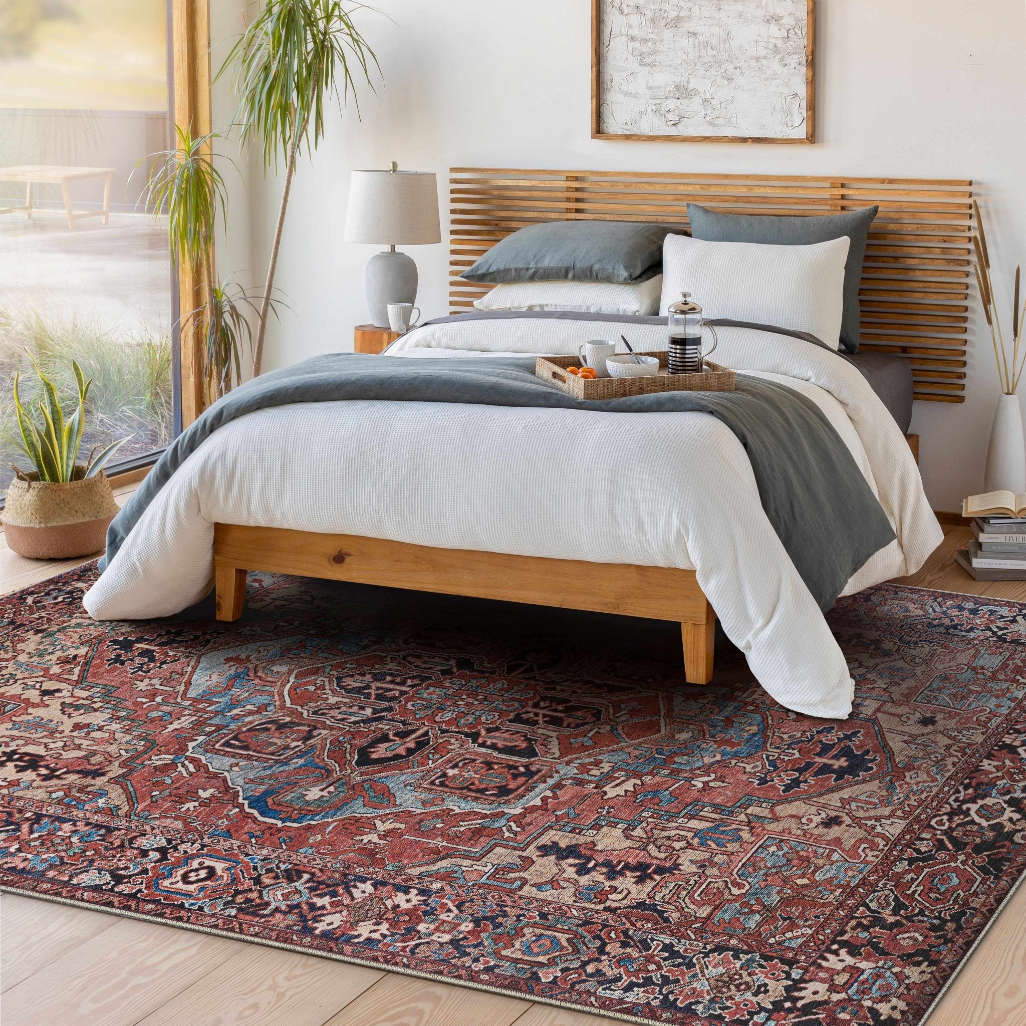 Premium look Vintage Style Brown, Blue and Ivory Machine Washable Turkish style Rug - Image 18