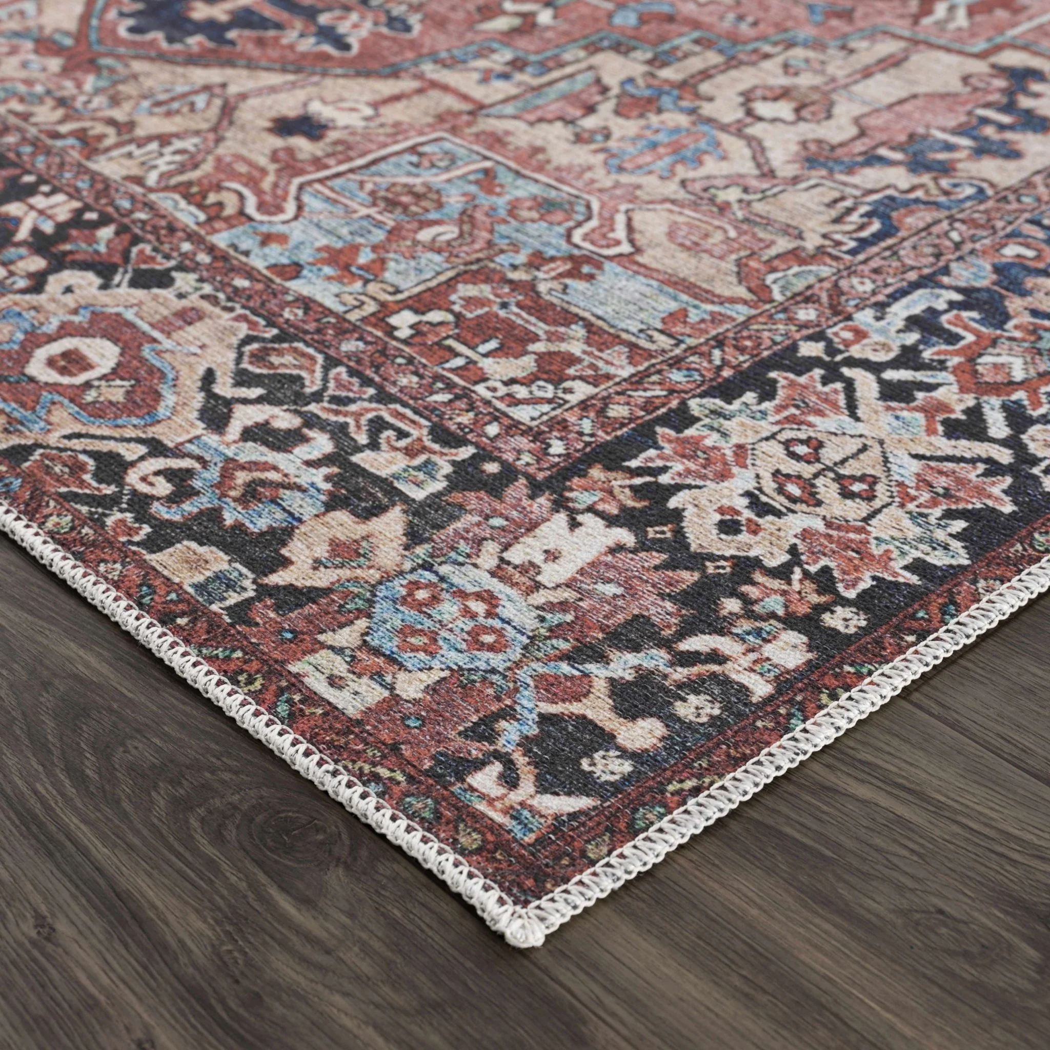 Premium look Vintage Style Brown, Blue and Ivory Machine Washable Turkish style Rug - Image 5