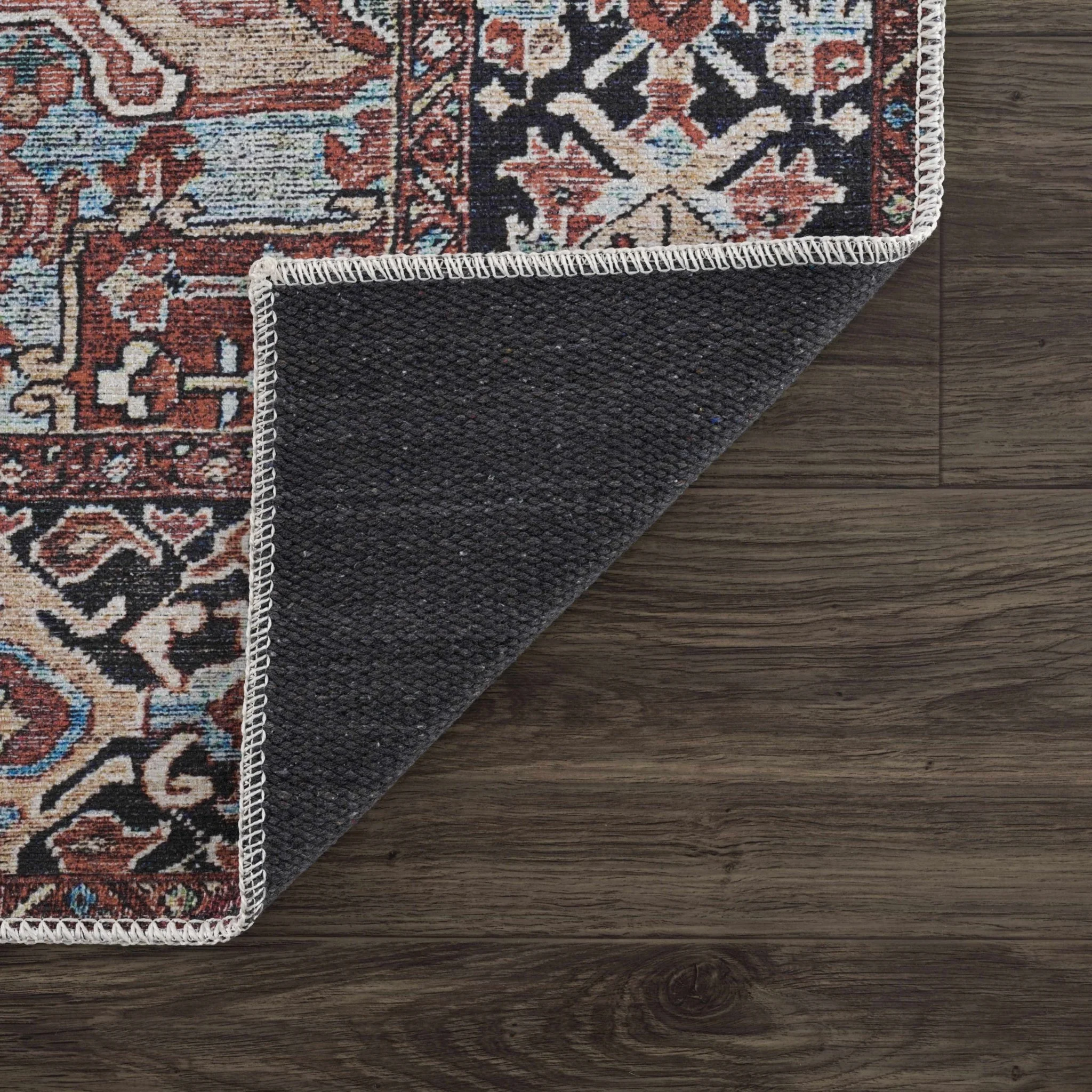 Premium look Vintage Style Brown, Blue and Ivory Machine Washable Turkish style Rug - Image 6