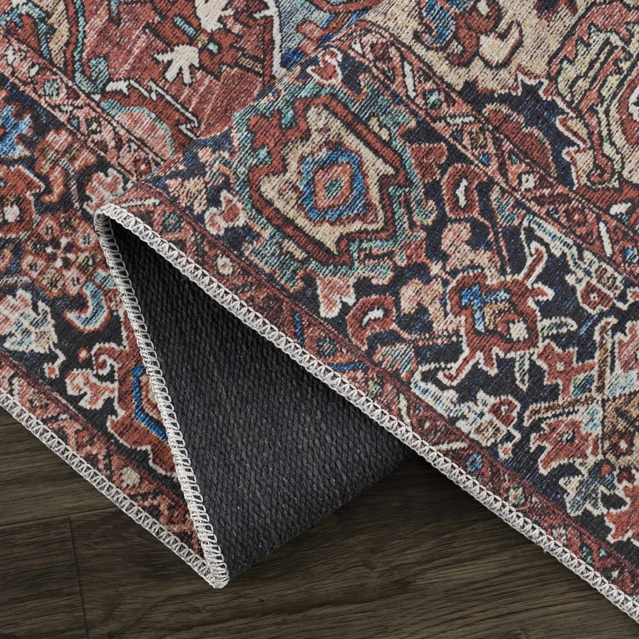 Premium look Vintage Style Brown, Blue and Ivory Machine Washable Turkish style Rug - Image 7