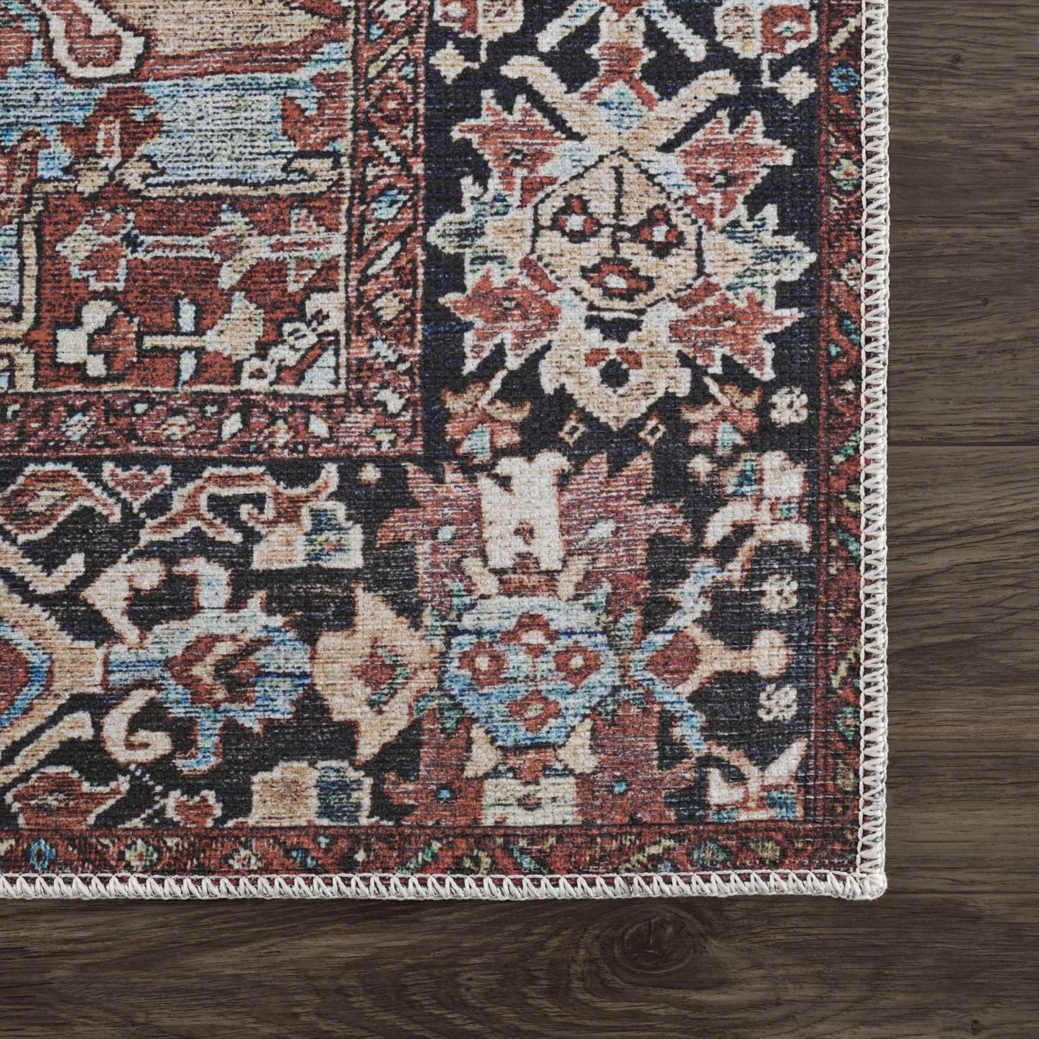 Premium look Vintage Style Brown, Blue and Ivory Machine Washable Turkish style Rug - Image 9