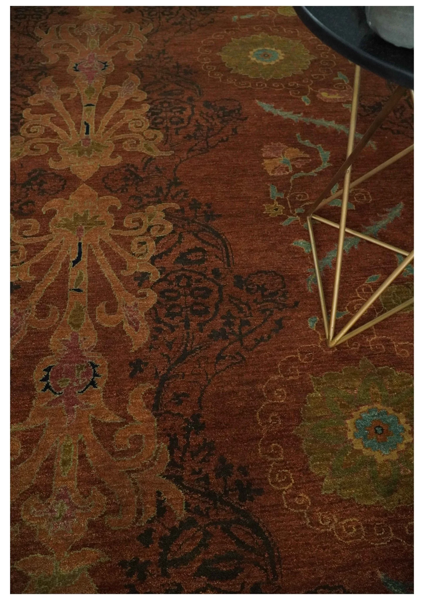 Fine Antique Style Brown, Rust and Green Traditional Ikat design Hand knotted wool Area Rug - Image 2
