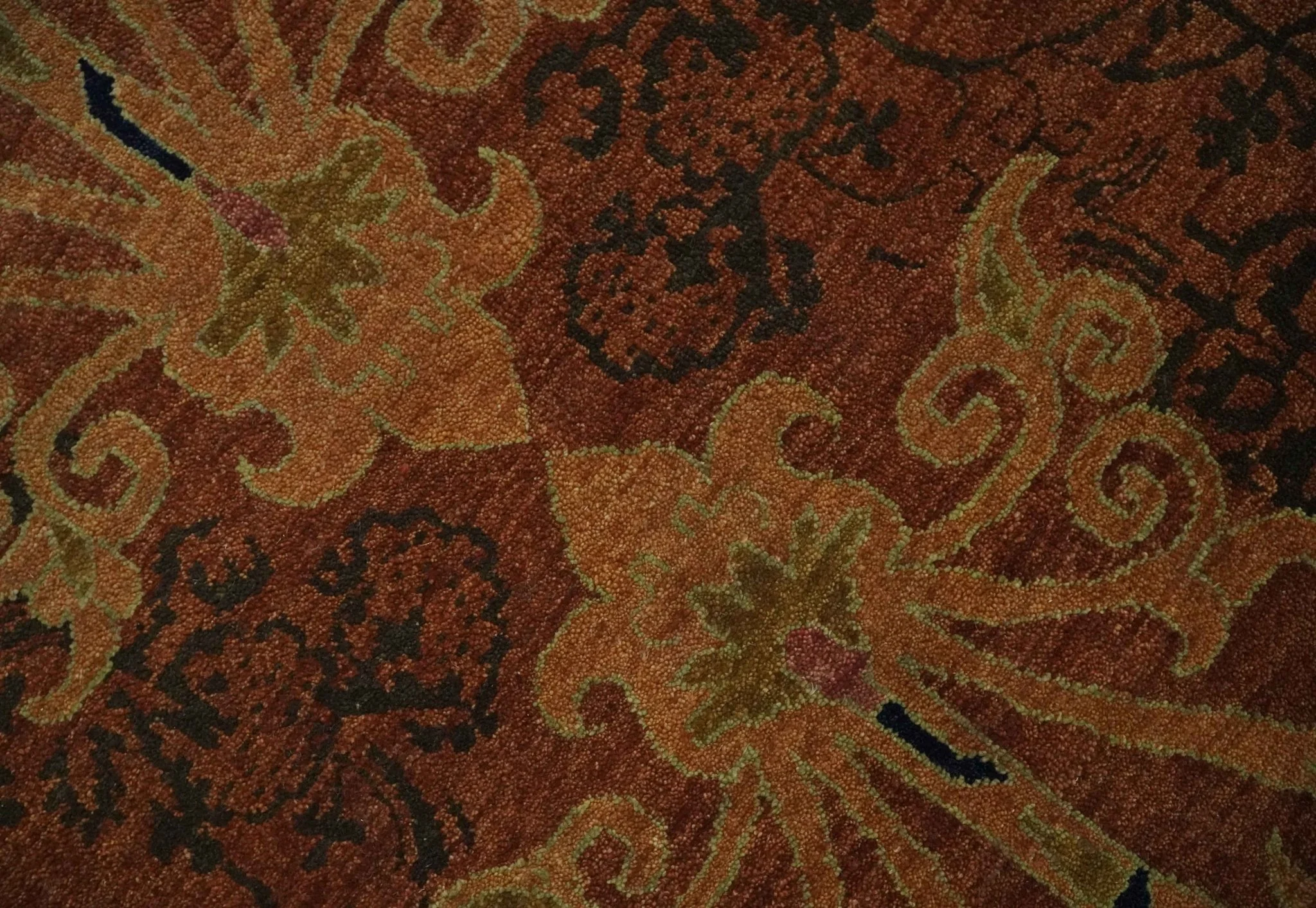 Fine Antique Style Brown, Rust and Green Traditional Ikat design Hand knotted wool Area Rug - Image 4