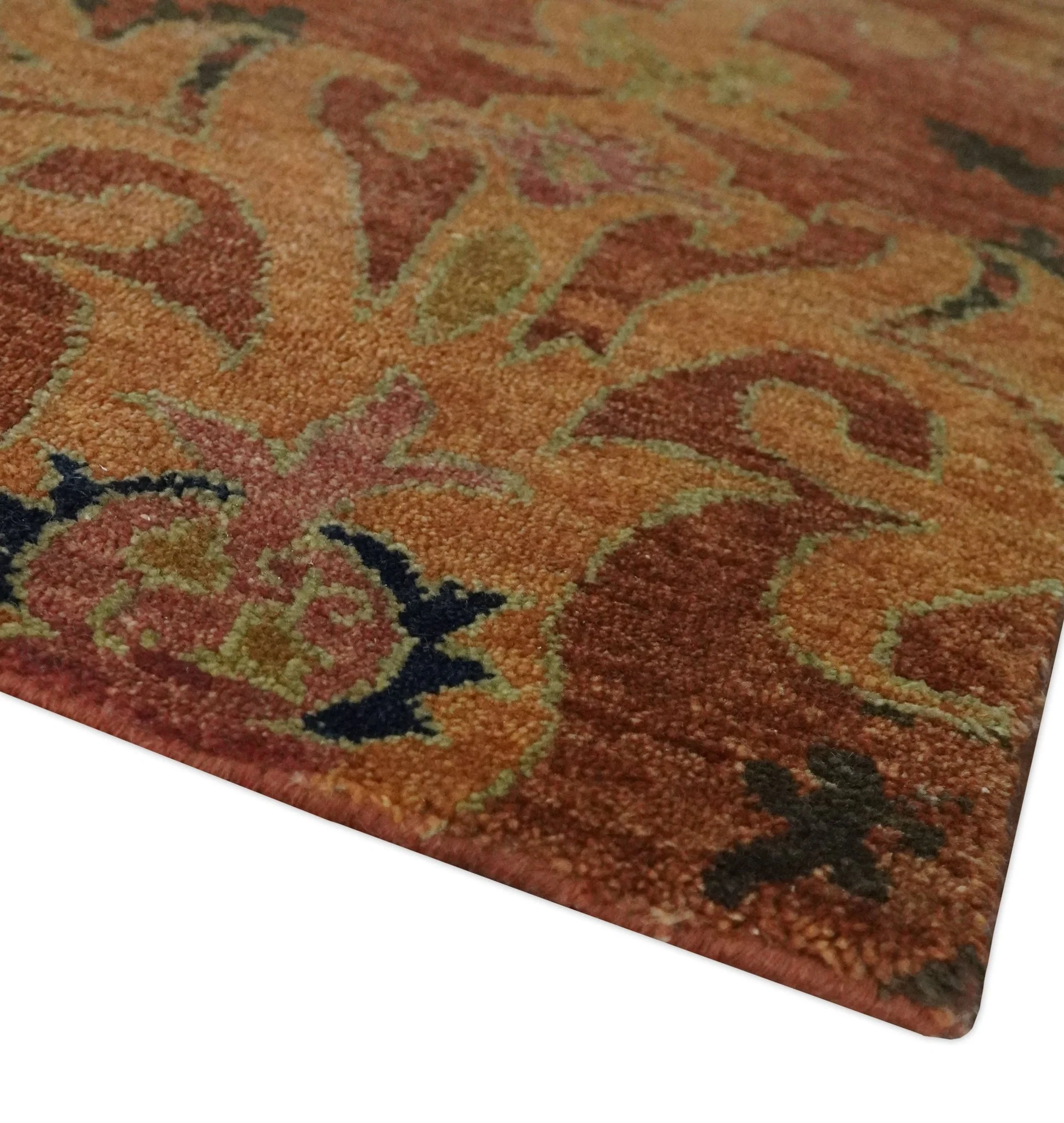 Fine Antique Style Brown, Rust and Green Traditional Ikat design Hand knotted wool Area Rug - Image 5