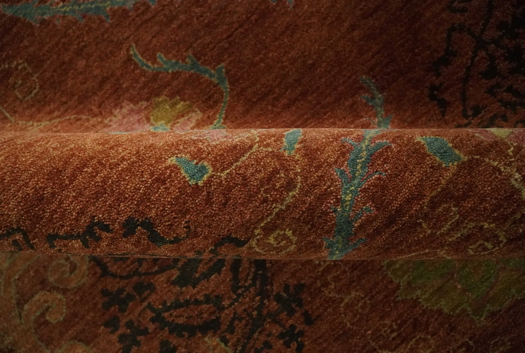 Fine Antique Style Brown, Rust and Green Traditional Ikat design Hand knotted wool Area Rug - Image 7