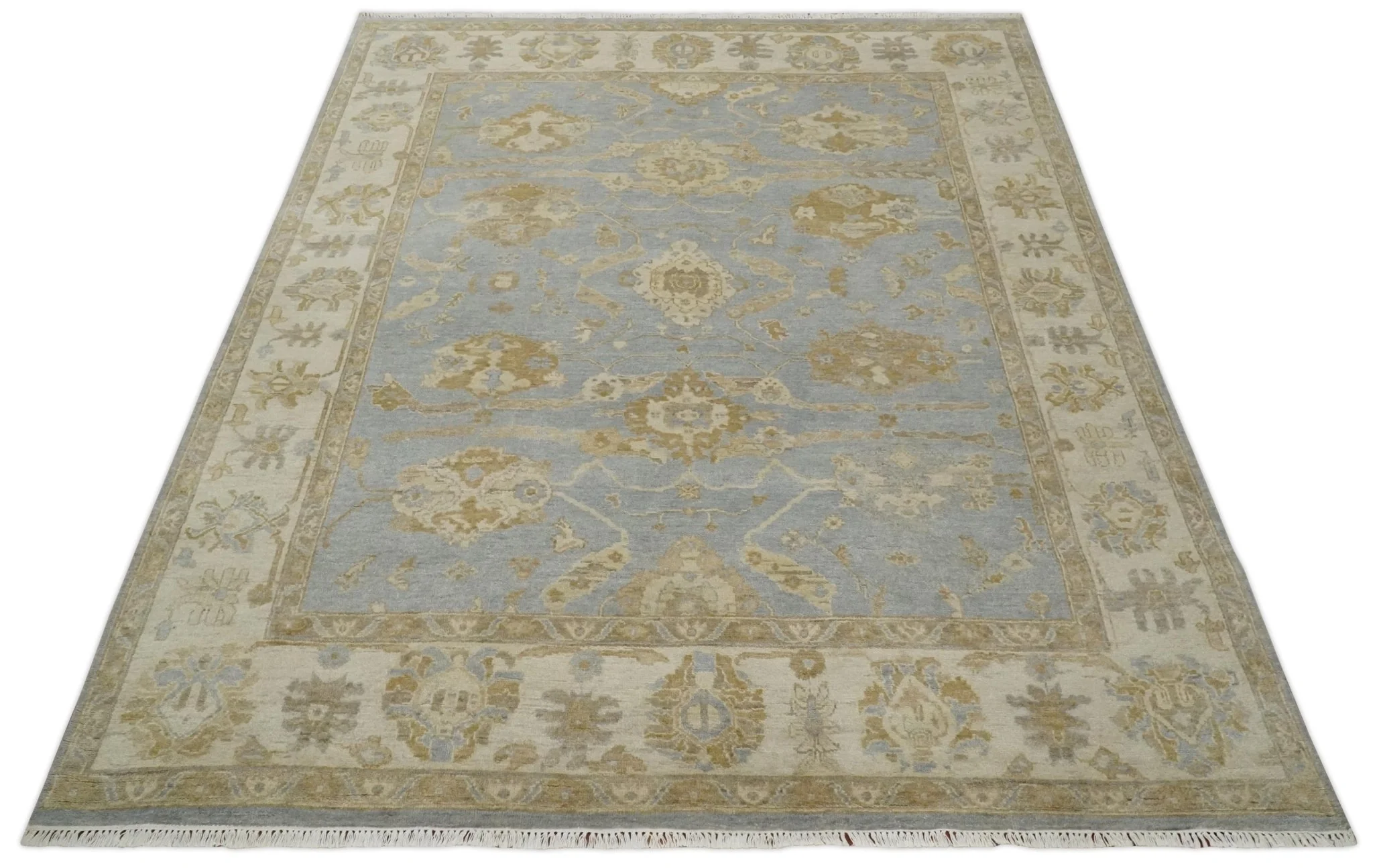 Vintage Style Charcoal, Beige and Olive 8x10 Hand knotted Oushak wool Area Rug - Image 10