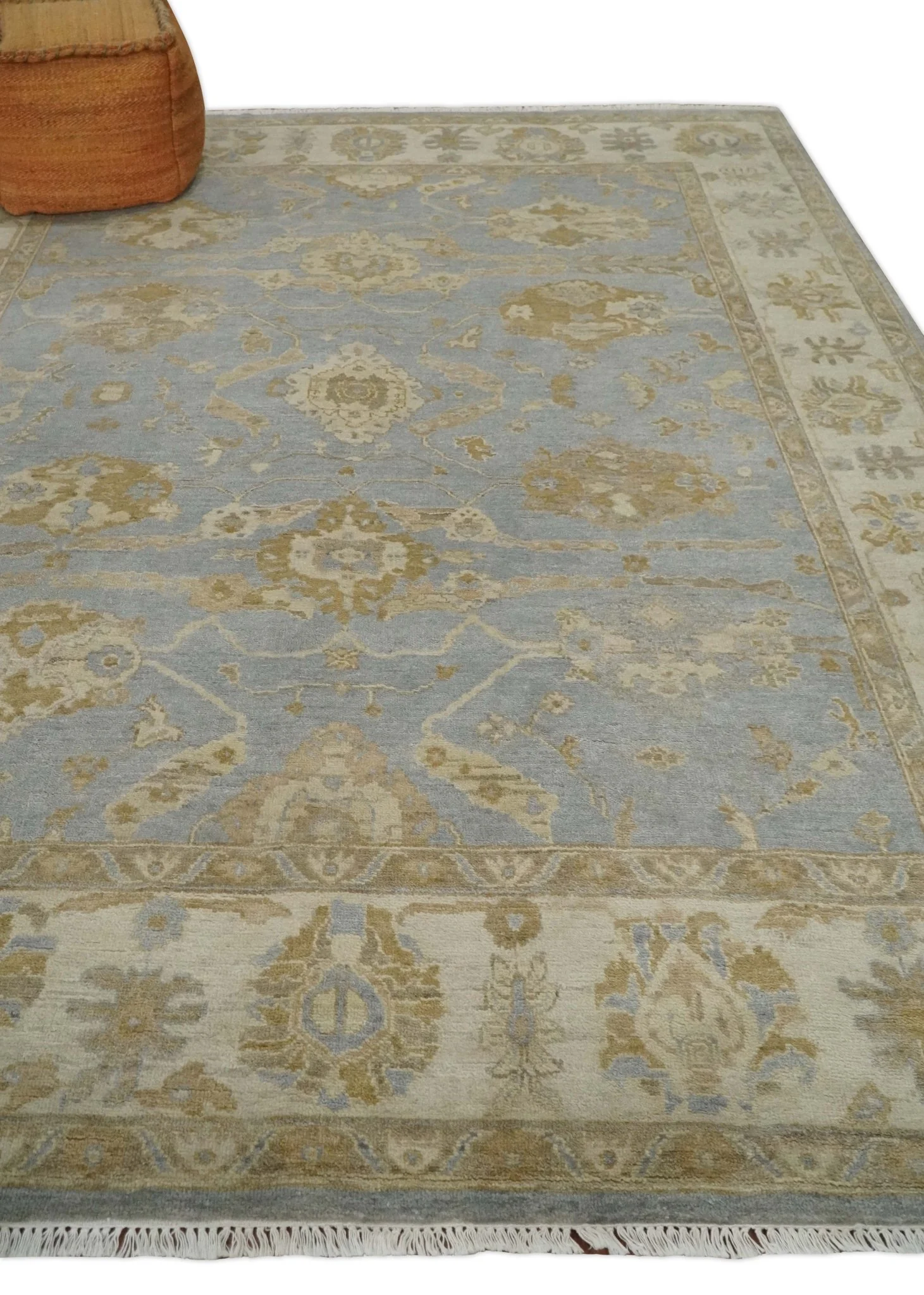 Vintage Style Charcoal, Beige and Olive 8x10 Hand knotted Oushak wool Area Rug - Image 3