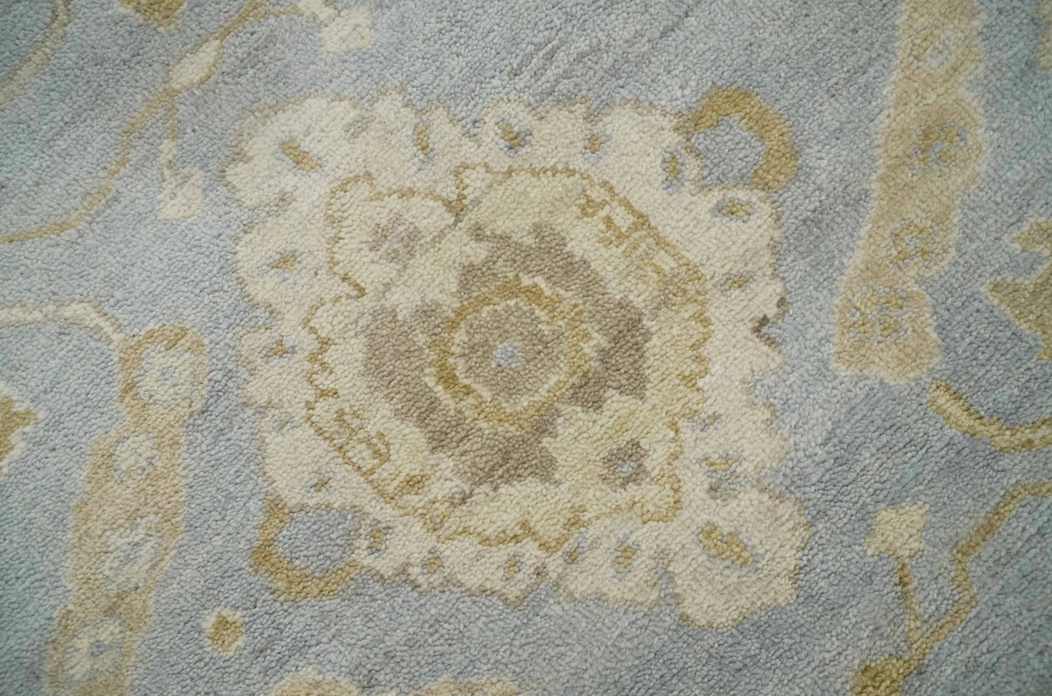 Vintage Style Charcoal, Beige and Olive 8x10 Hand knotted Oushak wool Area Rug - Image 4