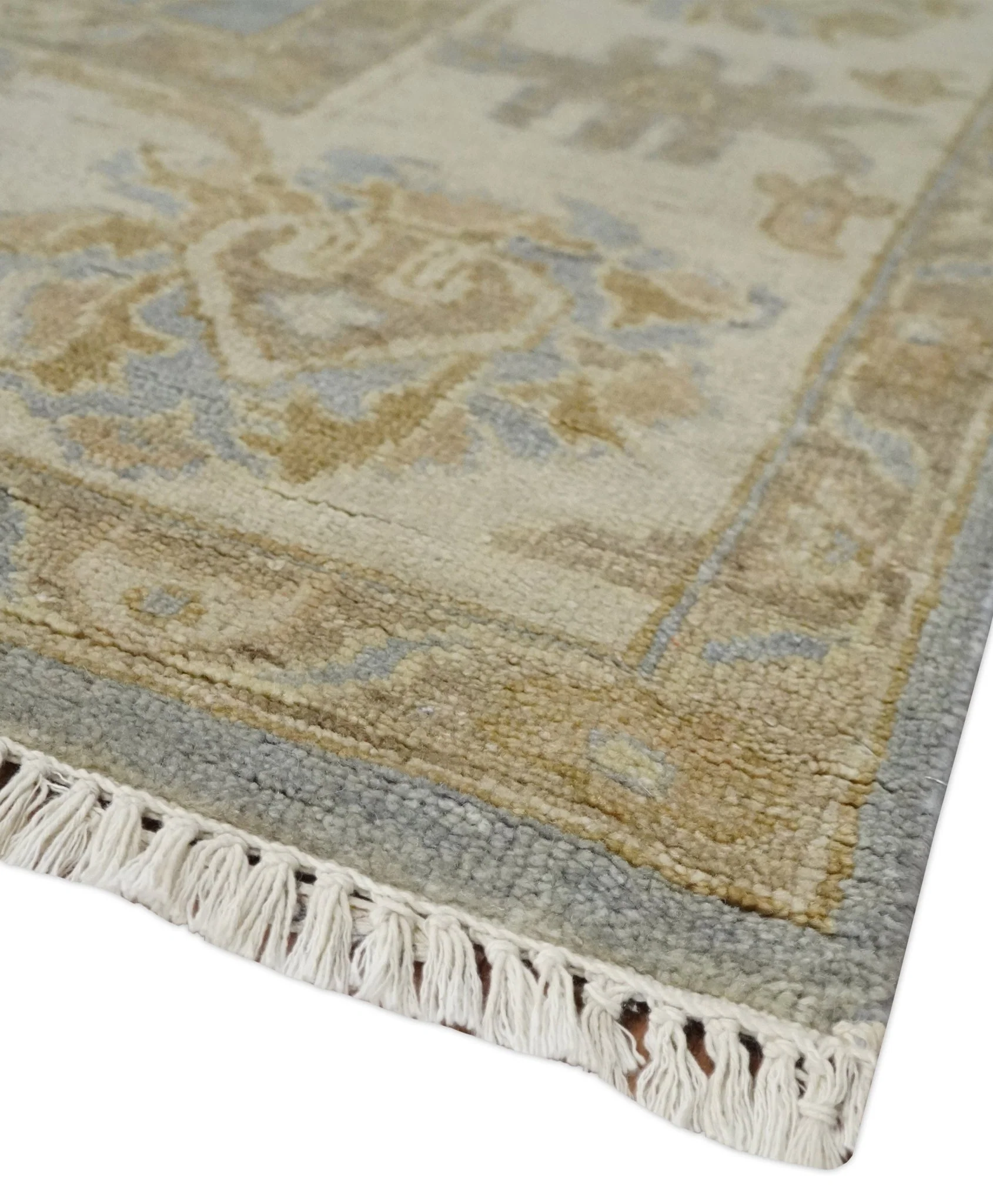 Vintage Style Charcoal, Beige and Olive 8x10 Hand knotted Oushak wool Area Rug - Image 5
