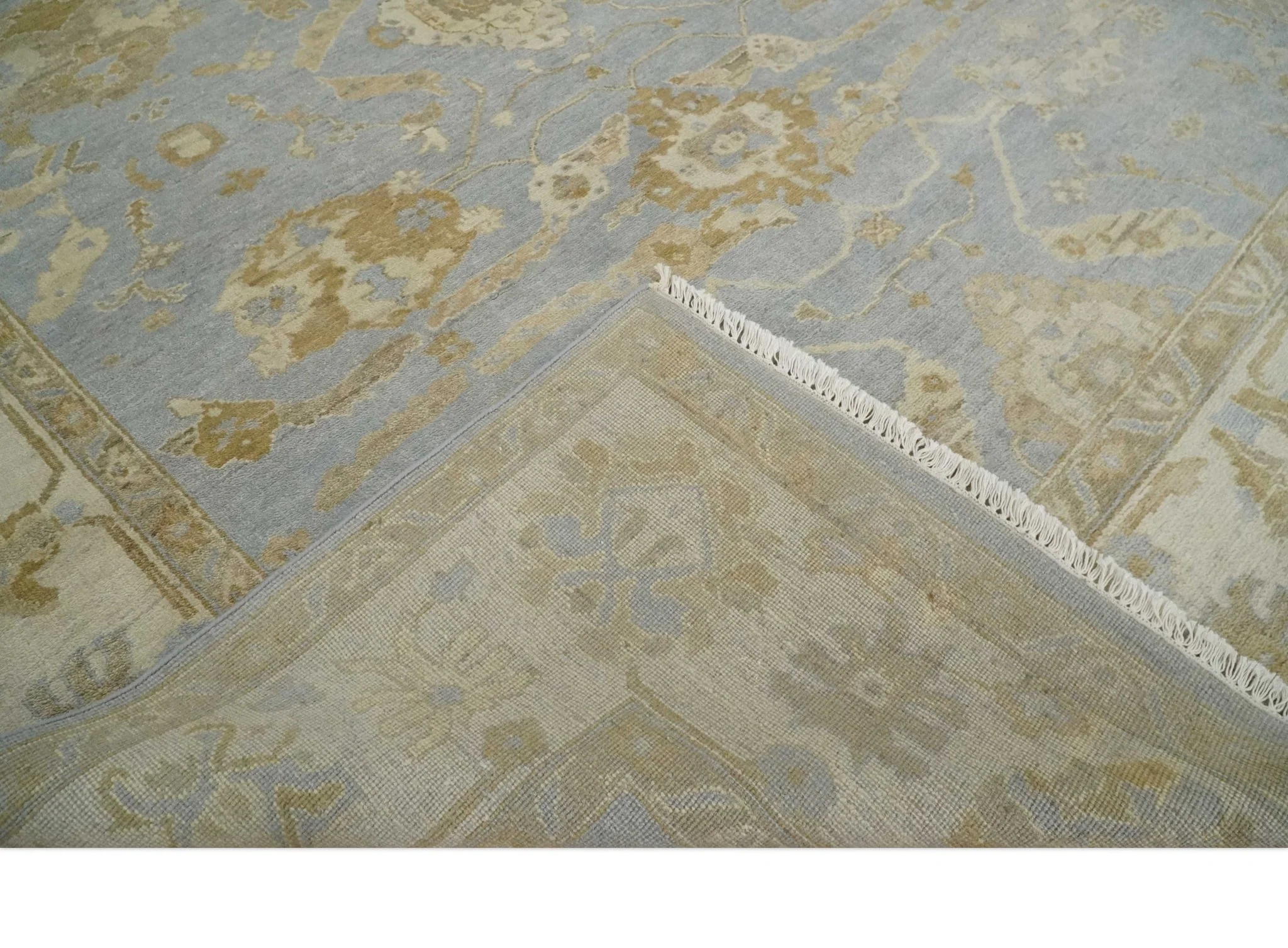 Vintage Style Charcoal, Beige and Olive 8x10 Hand knotted Oushak wool Area Rug - Image 6