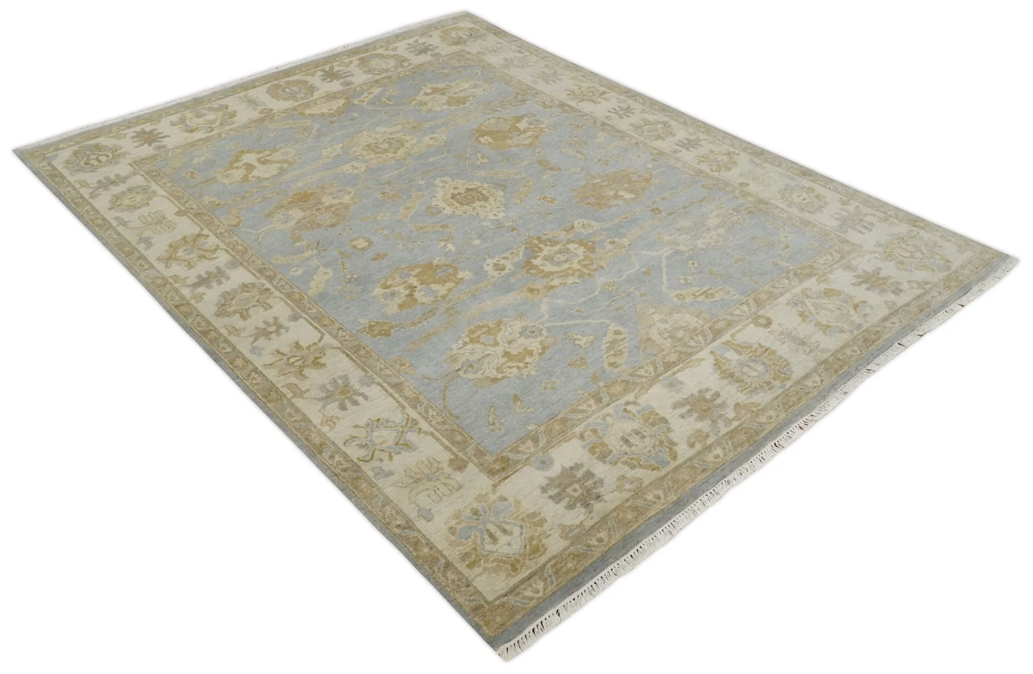 Vintage Style Charcoal, Beige and Olive 8x10 Hand knotted Oushak wool Area Rug - Image 9