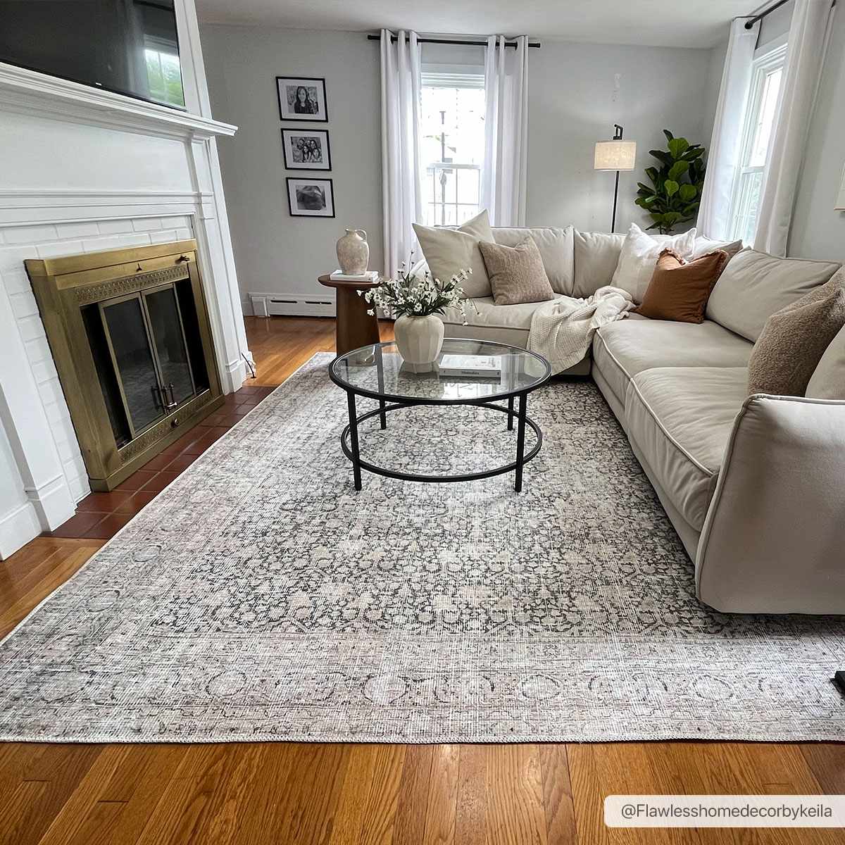 Vintage Antique Design Charcoal, Silver and Beige washable rug - Image 10