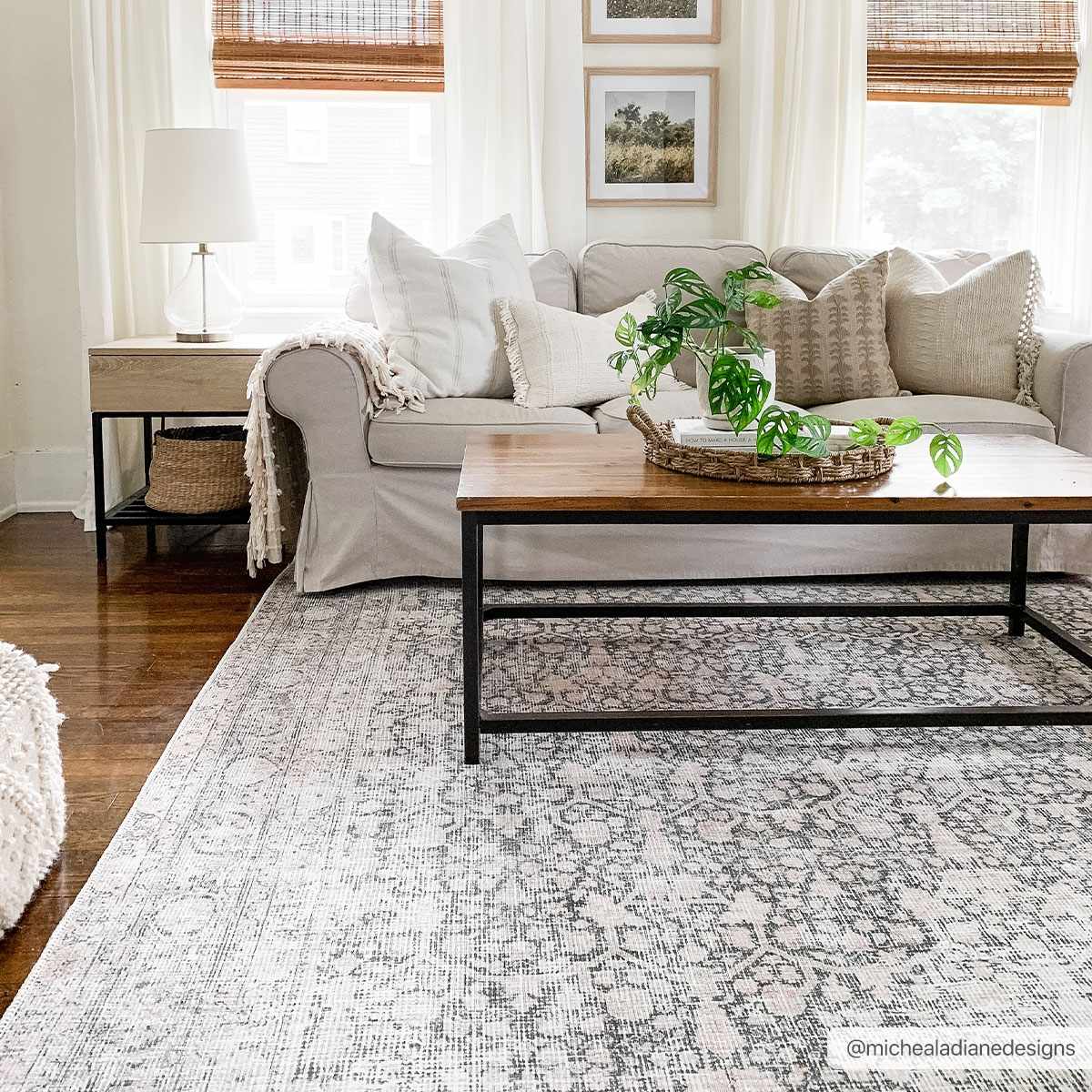 Vintage Antique Design Charcoal, Silver and Beige washable rug - Image 11