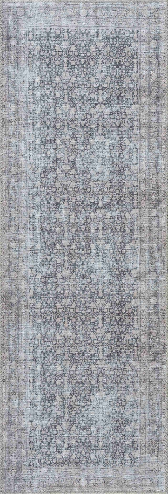 Vintage Antique Design Charcoal, Silver and Beige washable rug - Image 13