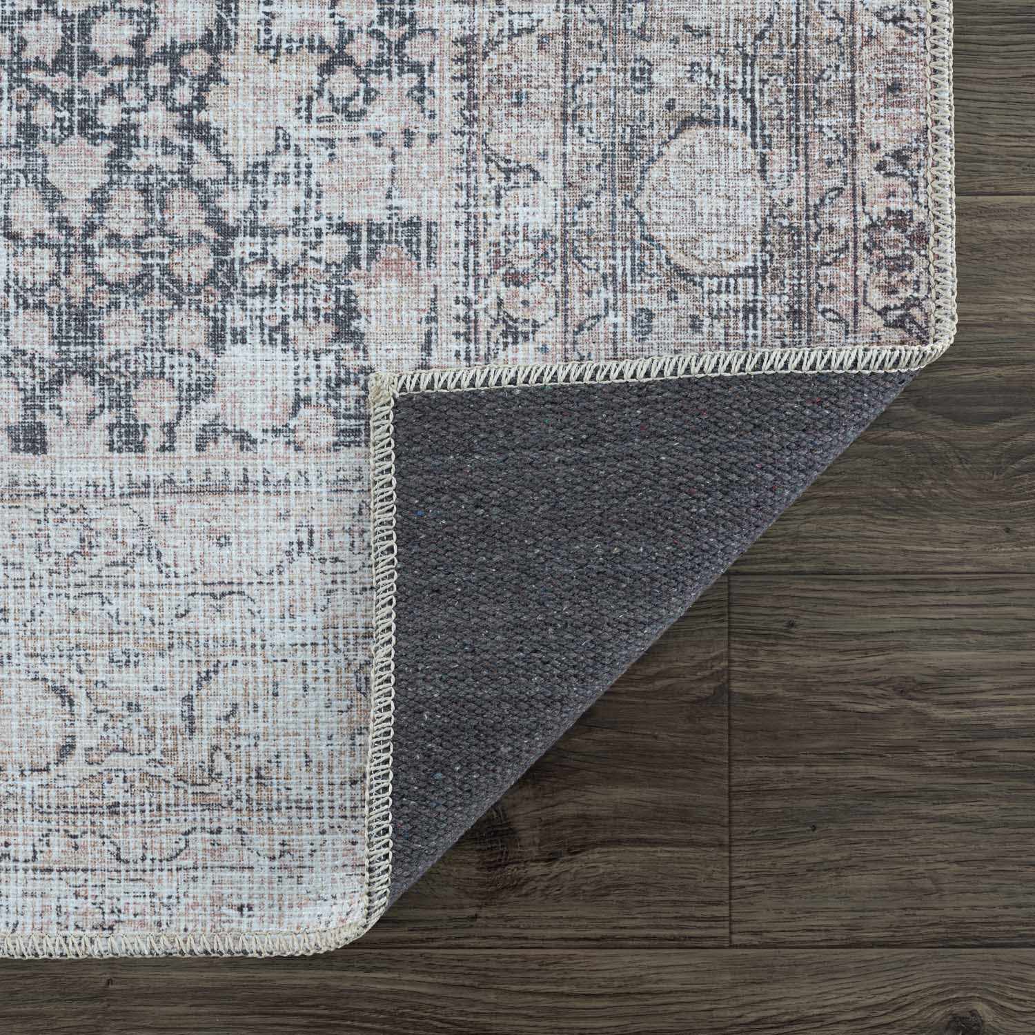 Vintage Antique Design Charcoal, Silver and Beige washable rug - Image 14