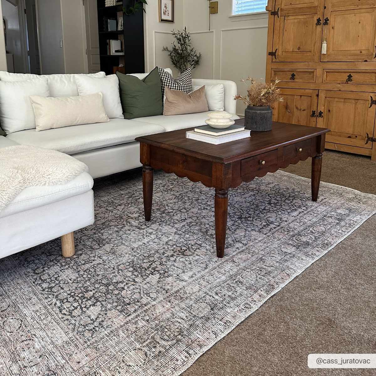 Vintage Antique Design Charcoal, Silver and Beige washable rug - Image 3