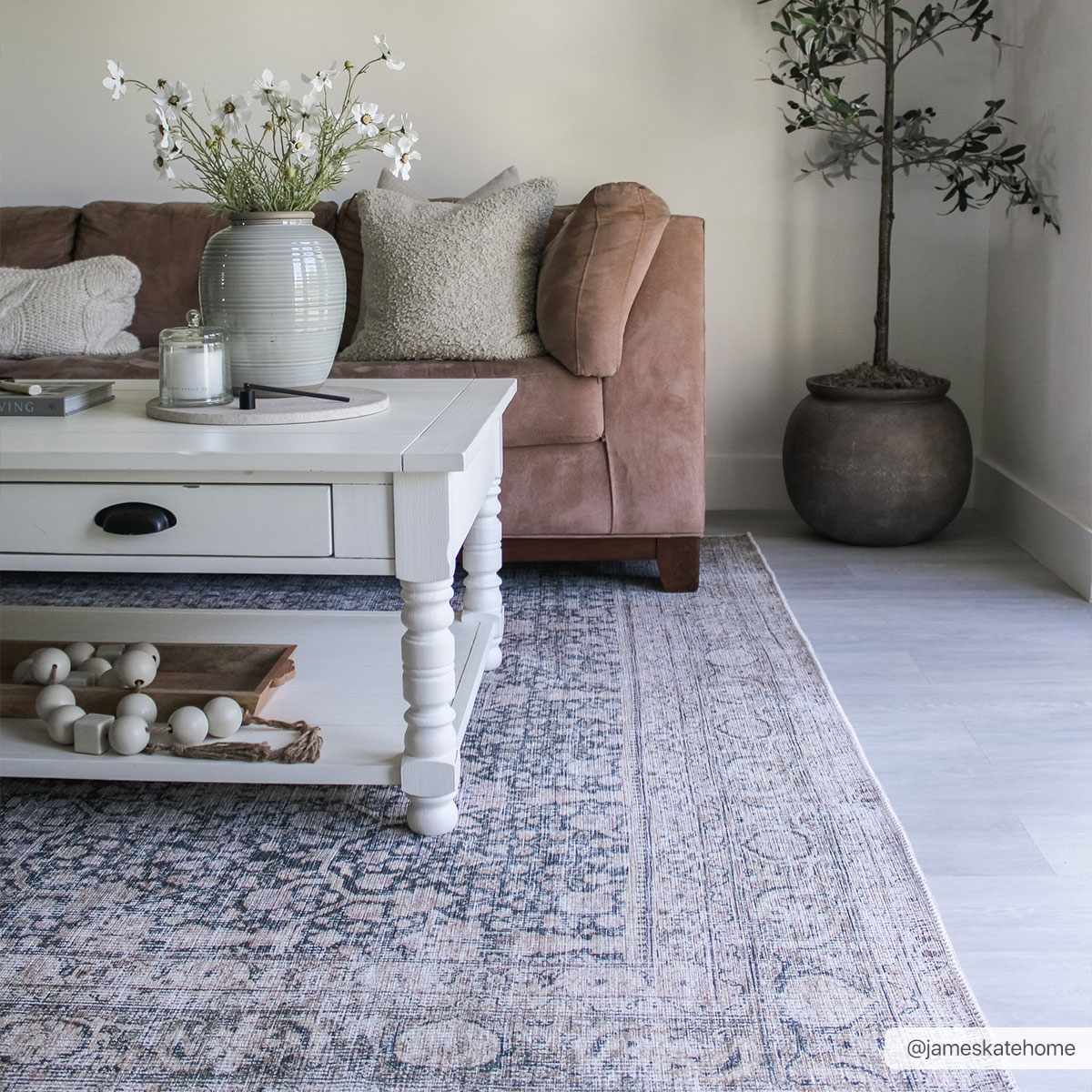 Vintage Antique Design Charcoal, Silver and Beige washable rug - Image 5