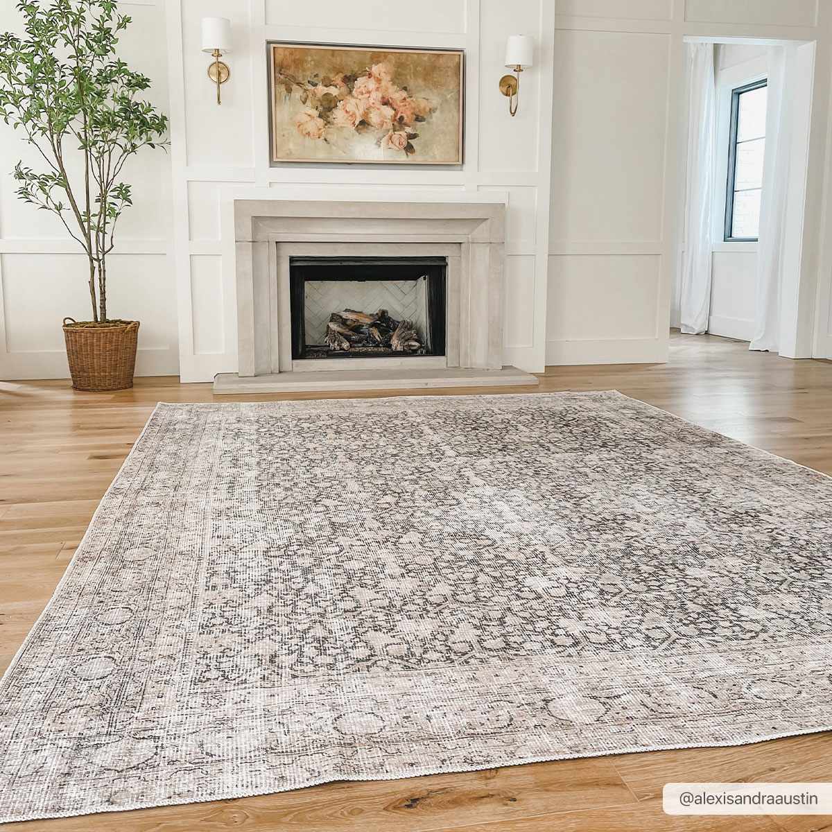 Vintage Antique Design Charcoal, Silver and Beige washable rug - Image 6