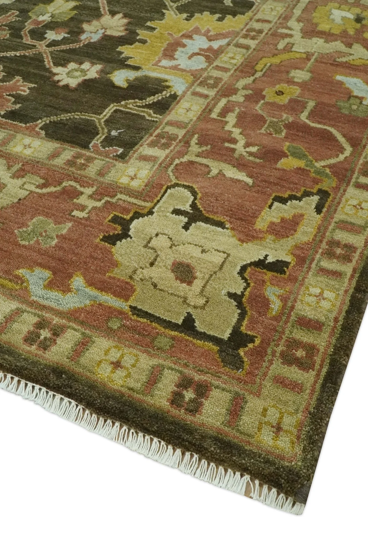 Vintage Style Antique design Green and Rust 8x10 Traditional Floral wool area rug - Image 5