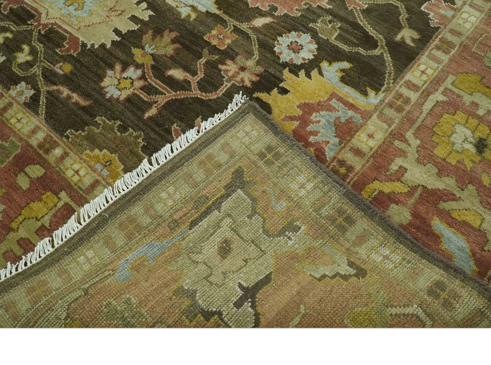 Vintage Style Antique design Green and Rust 8x10 Traditional Floral wool area rug - Image 7