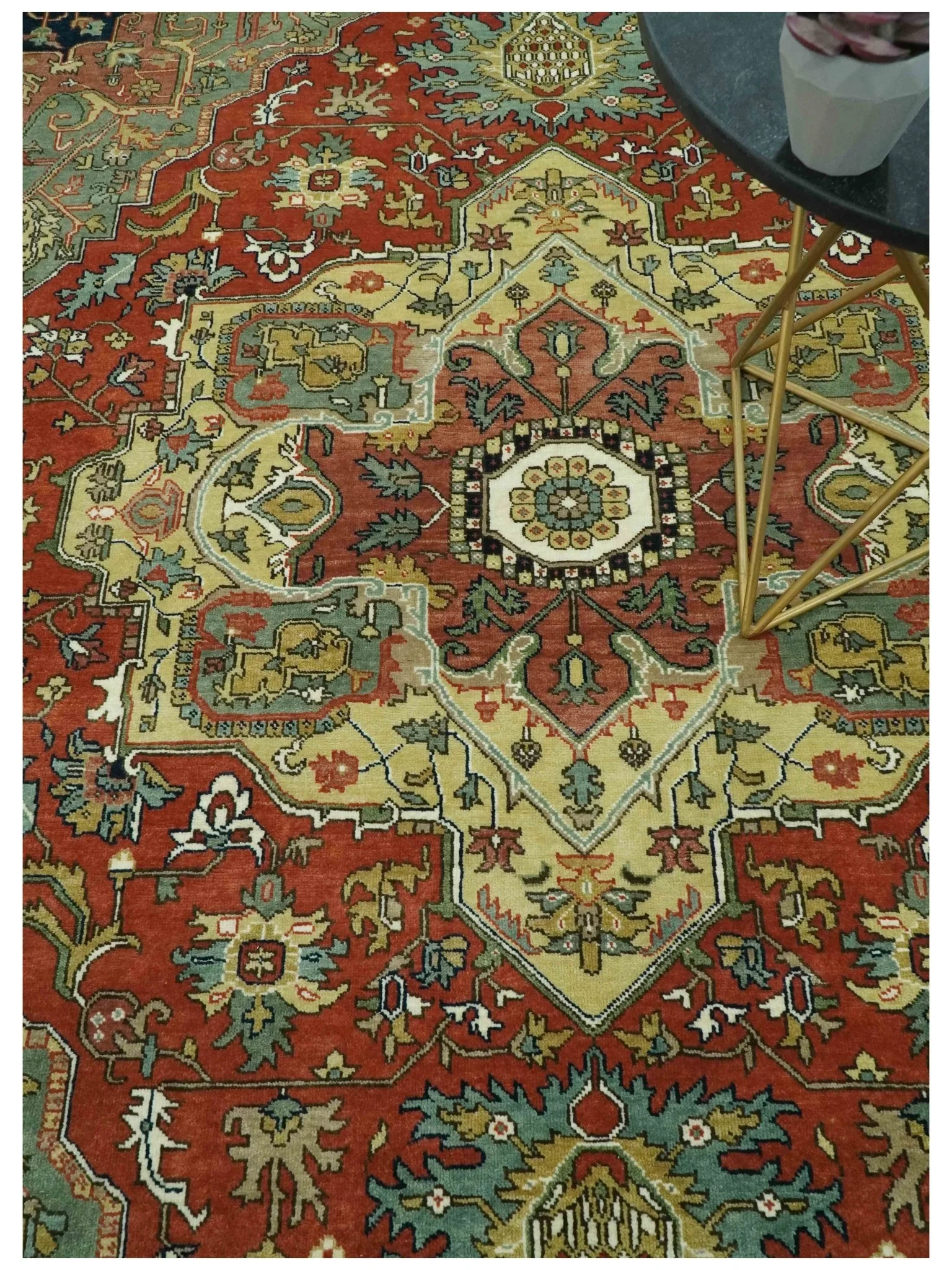 Vintage Style Green, Rust and Ivory Fine Hand Knotted 8x10 wool area rug - Image 2
