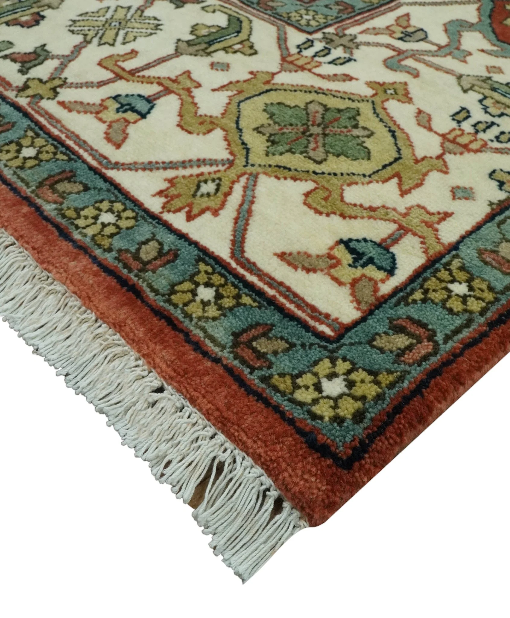 Vintage Style Green, Rust and Ivory Fine Hand Knotted 8x10 wool area rug - Image 5