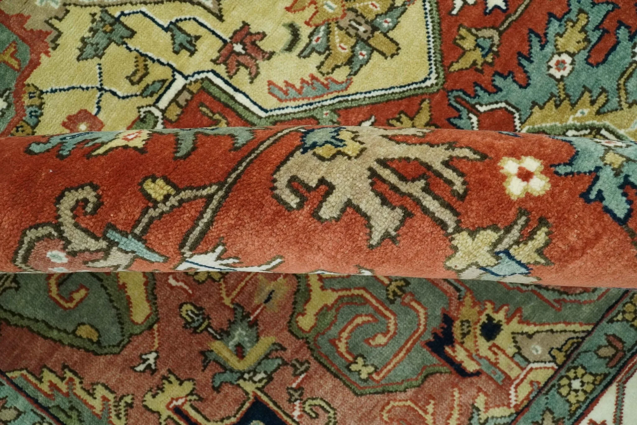 Vintage Style Green, Rust and Ivory Fine Hand Knotted 8x10 wool area rug - Image 7