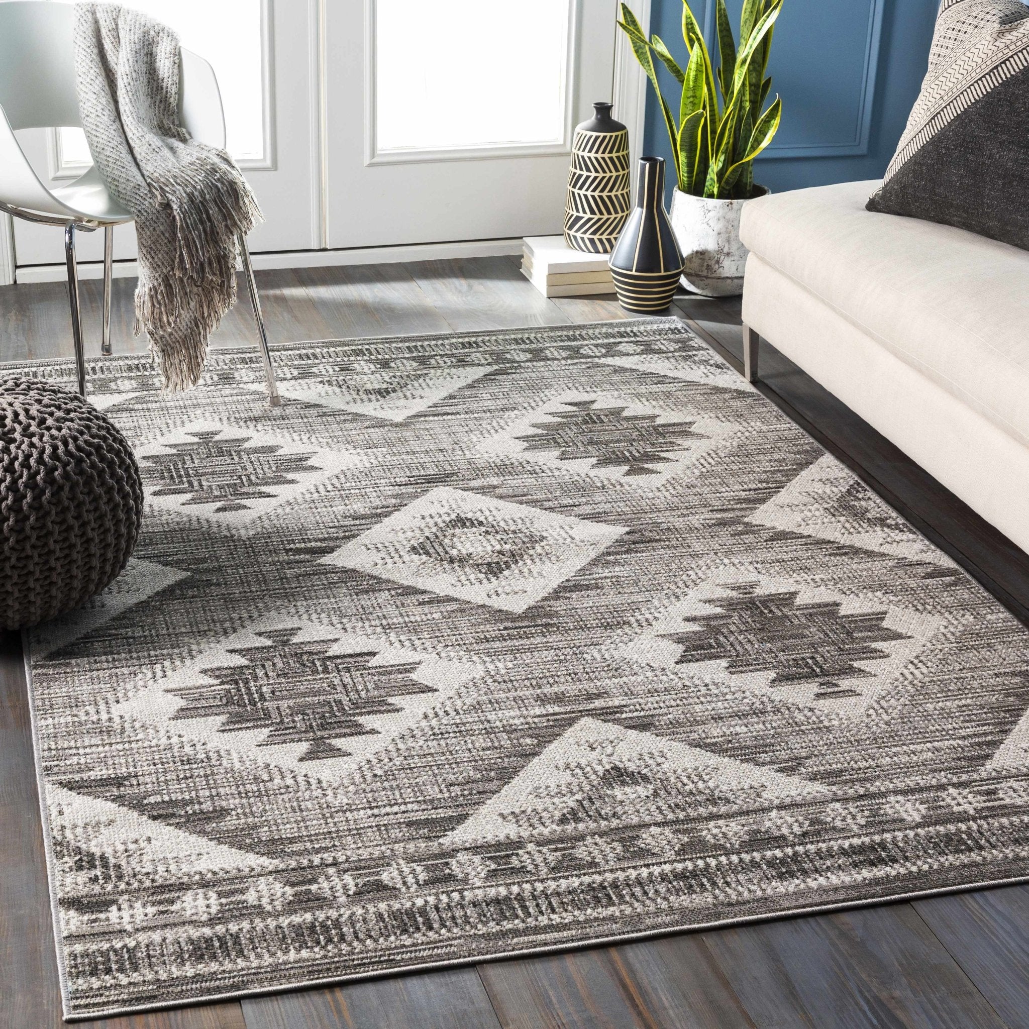 Southwestern Design Ivory and Charcoal Design area rug - Image 2