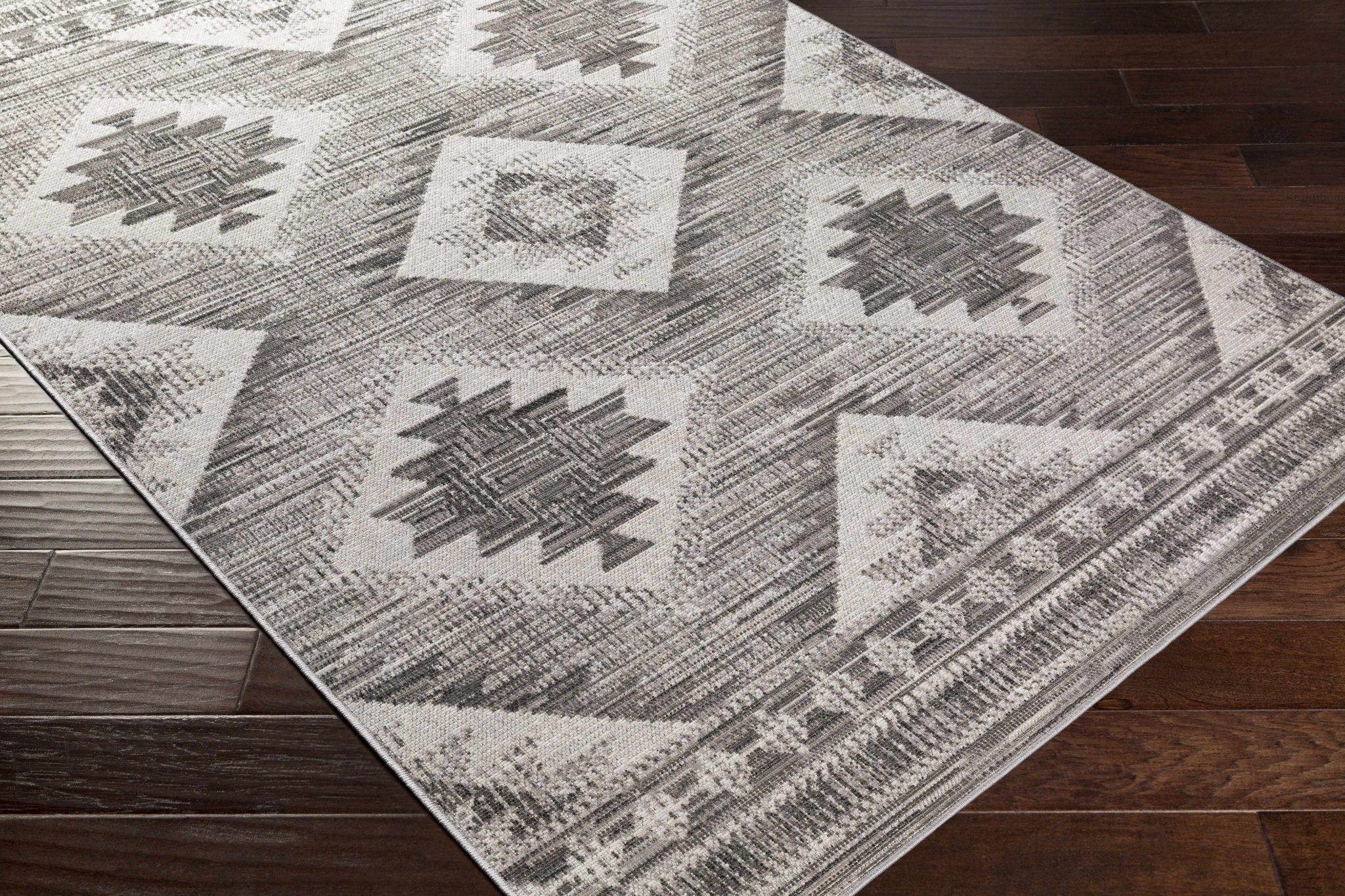 Southwestern Design Ivory and Charcoal Design area rug - Image 6