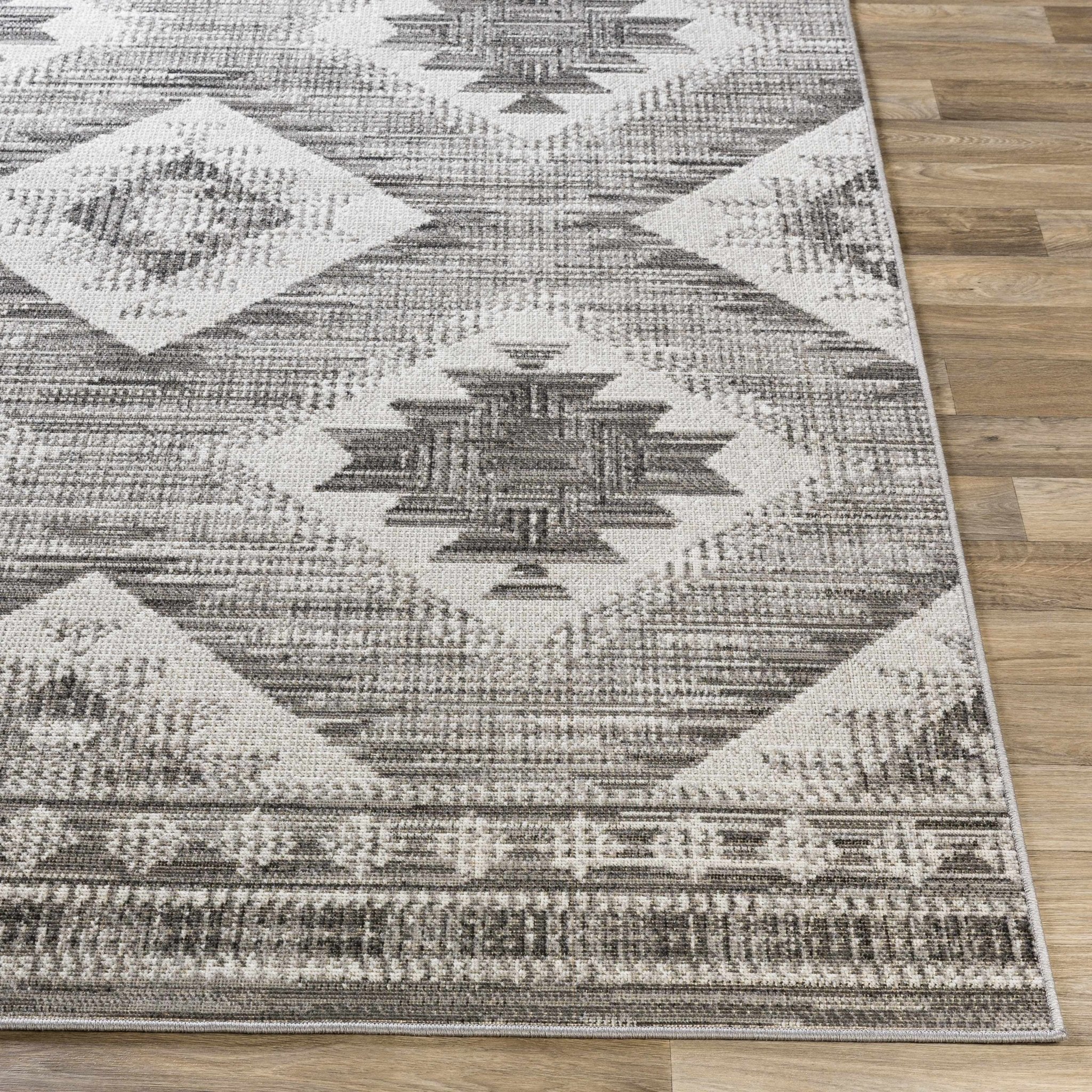 Southwestern Design Ivory and Charcoal Design area rug - Image 7
